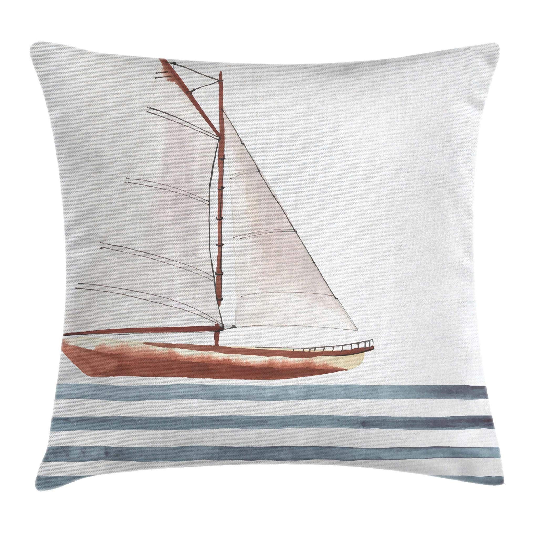 Ambesonne Nautical Throw Pillow Cushion Cover, Let Your Dreams Sail Words with Boat in Waves Motivation Lifestyle Print, Decorative Square Accent Pillow Case, 16