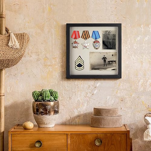 Miniatura 5 de TJ.MOREE Marco de caja de sombra de 12 x 12 pulgadas, vitrina con ventana de cristal, puerta de granja, marco de fotos de boda, recuerdos y fotos,