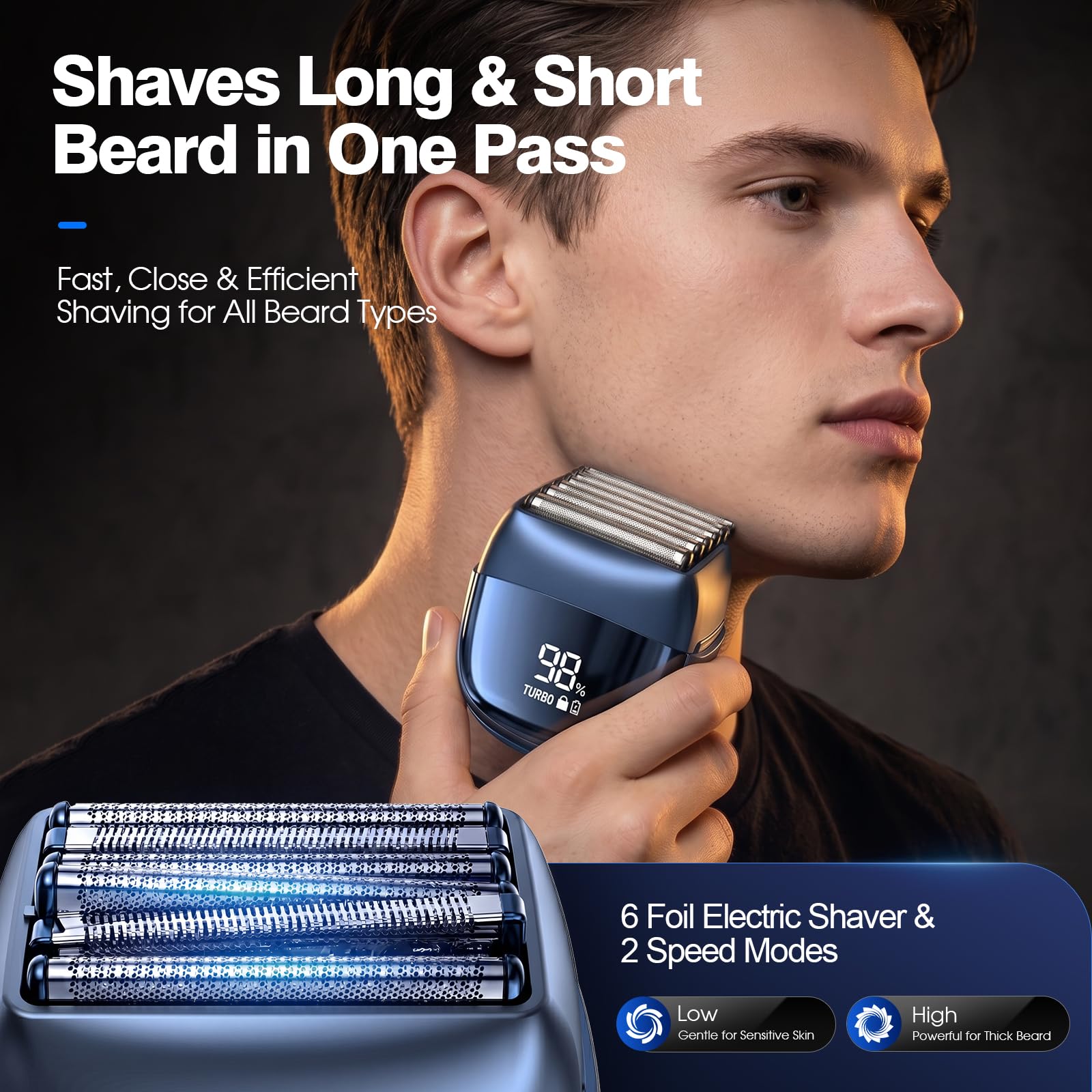Rasoio elettrico da uomo, 0,05 mm, ultra sottile, rasoio elettrico per barba spessa e grossa, rasoio ricaricabile senza fili bagnato e asciutto, display a LED, per casa, viaggi, palestra, con rasoio
