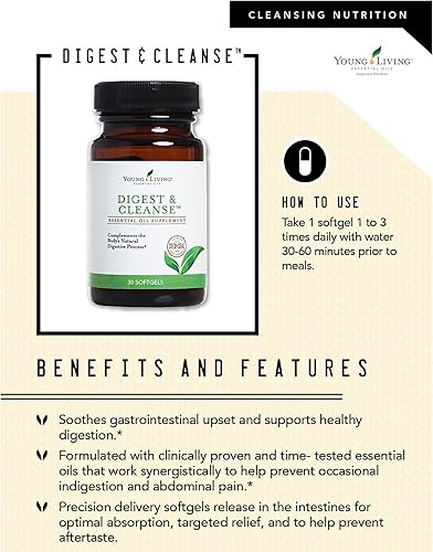 Miniatura 5 de Young Living Digest & Cleanse - Cápsulas de apoyo digestivo a base de hierbas prémium - Aromaterapia para una digestión óptima - Suplementos de