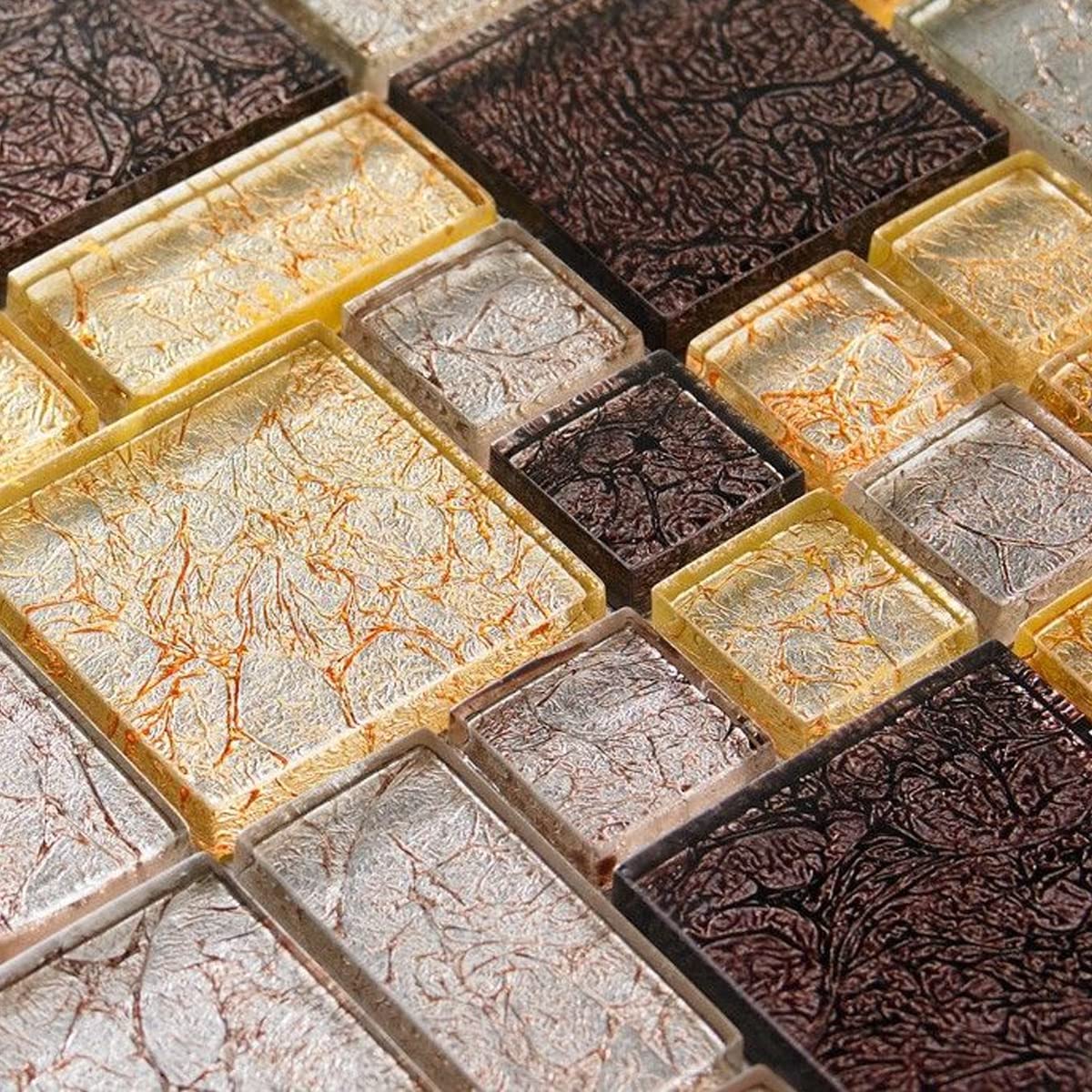 The Bath People Foil Harvest Mosaic 300 x 300mm - Glue Down - Square Tile - 1 Sheet - 11 Tiles - Glass - Moisture Resistant