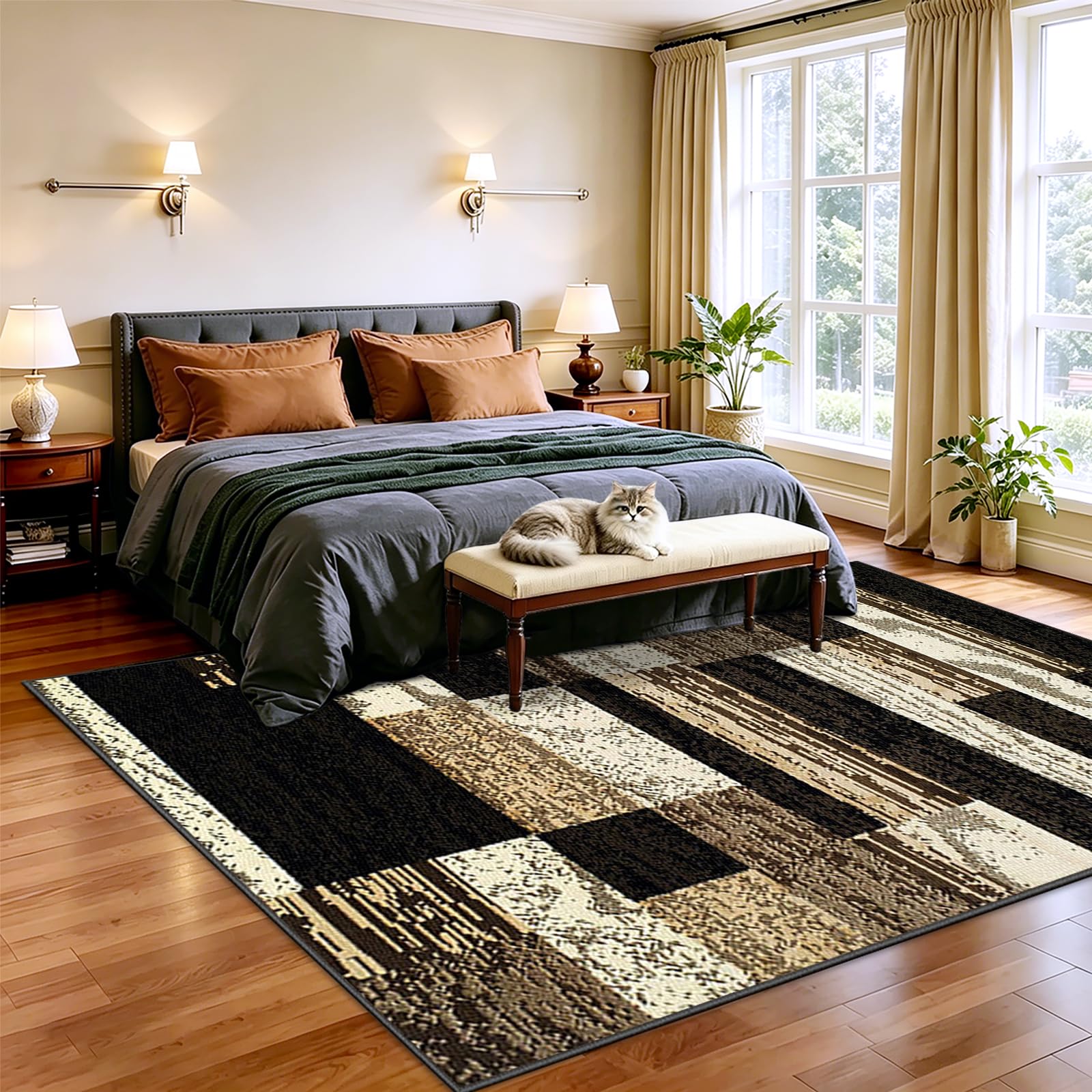 Teppiche Wohnzimmer Deko Weich Waschbarer Anti-Rutsch Modern Wohnzimmerteppich Teppiche Gegend Kurzflor Teppich für Schlafzimmer Kinderzimmer Bettvorleger Matte Schwarz 200 x 230cm