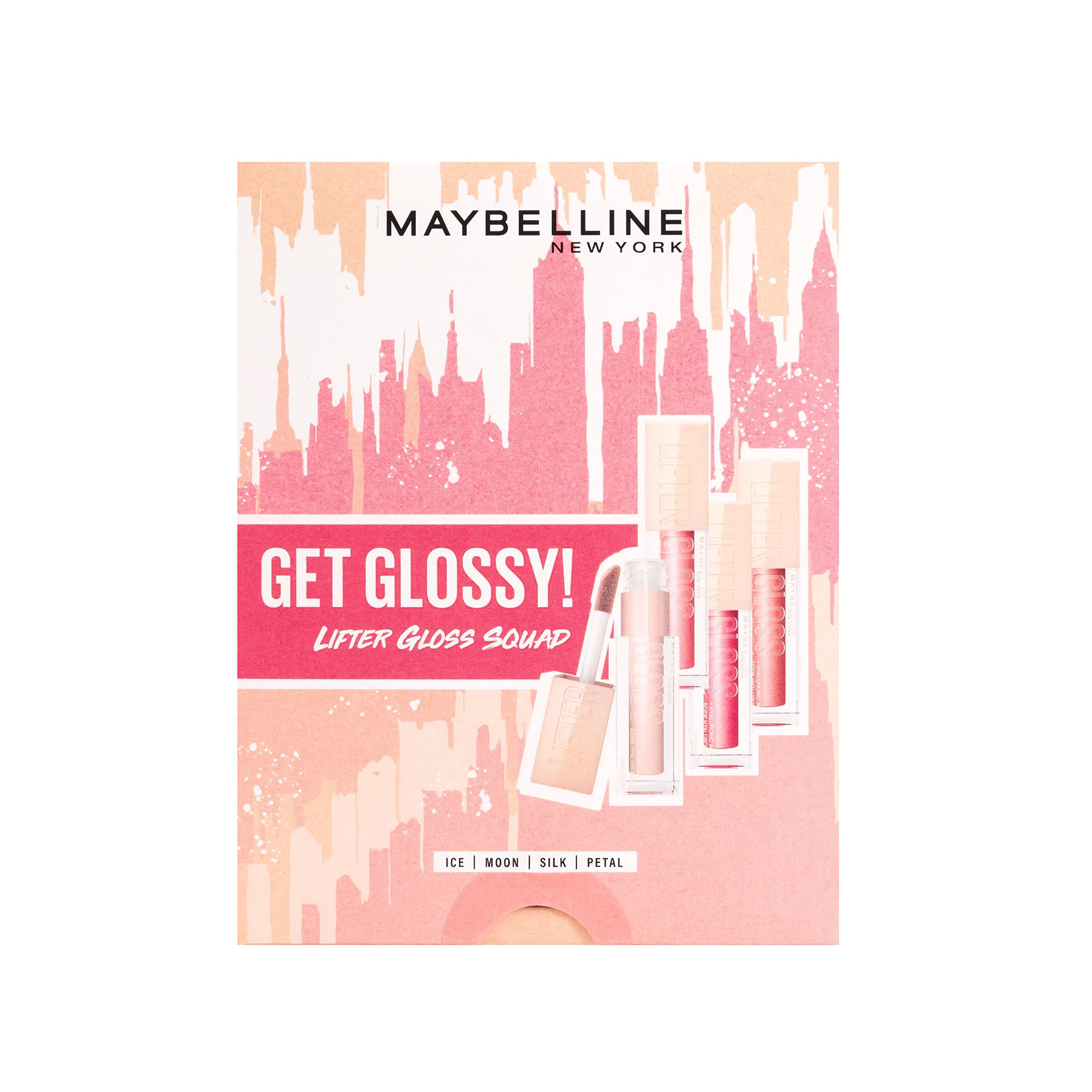 MaybellineNew York Get Glossy - Lifter Gloss S(Quad) Giftset - Maybelline Lifter Gloss in Ice, Moon, Silk and Petal