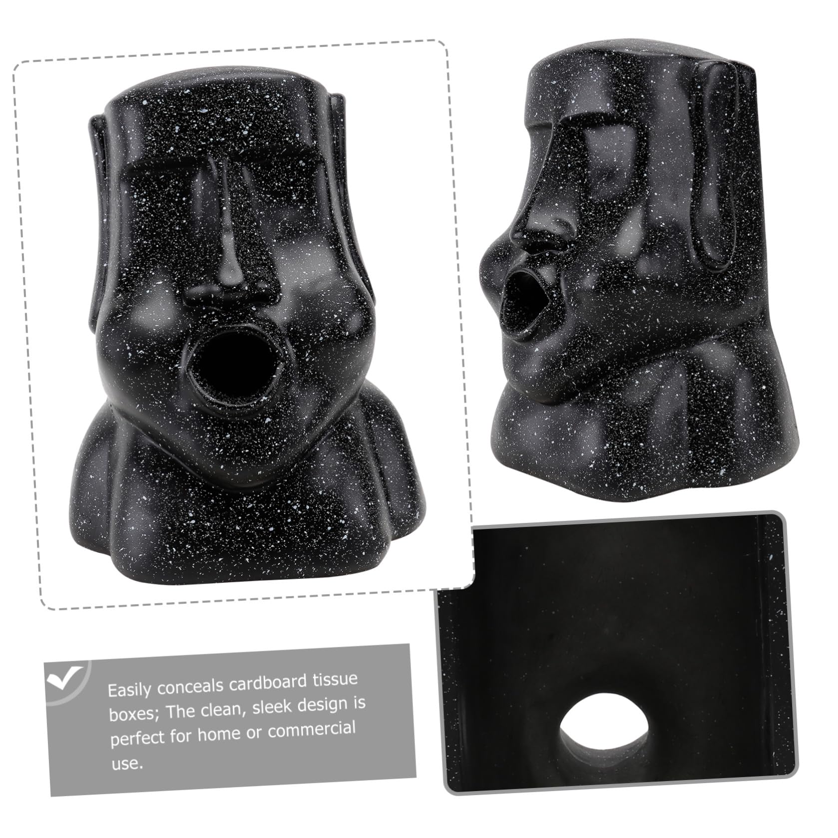 Porta Fazzoletti di Carta a Forma di Moai in Resina Nera, Design Creativo e Unico, Facile Sostituzione dei Fazzoletti per Casa o Ufficio