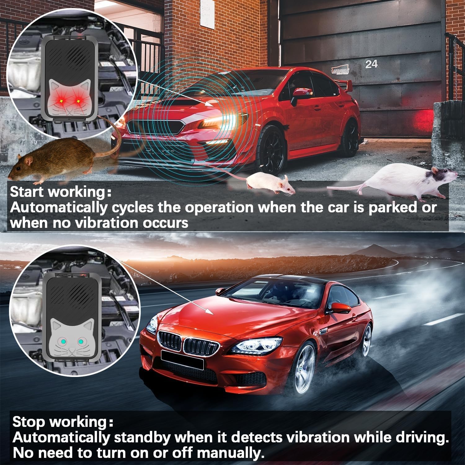 Ultrason Souris et Rats pour Voiture,Repulsif Rongeur pour Voiture,Répulsif Chat Ultrason Extérieur,Anti Rats Exterieur Puissant pour Anti Taupe Fouine Martre Ultrason Souris et Rats,Protéger Voiture