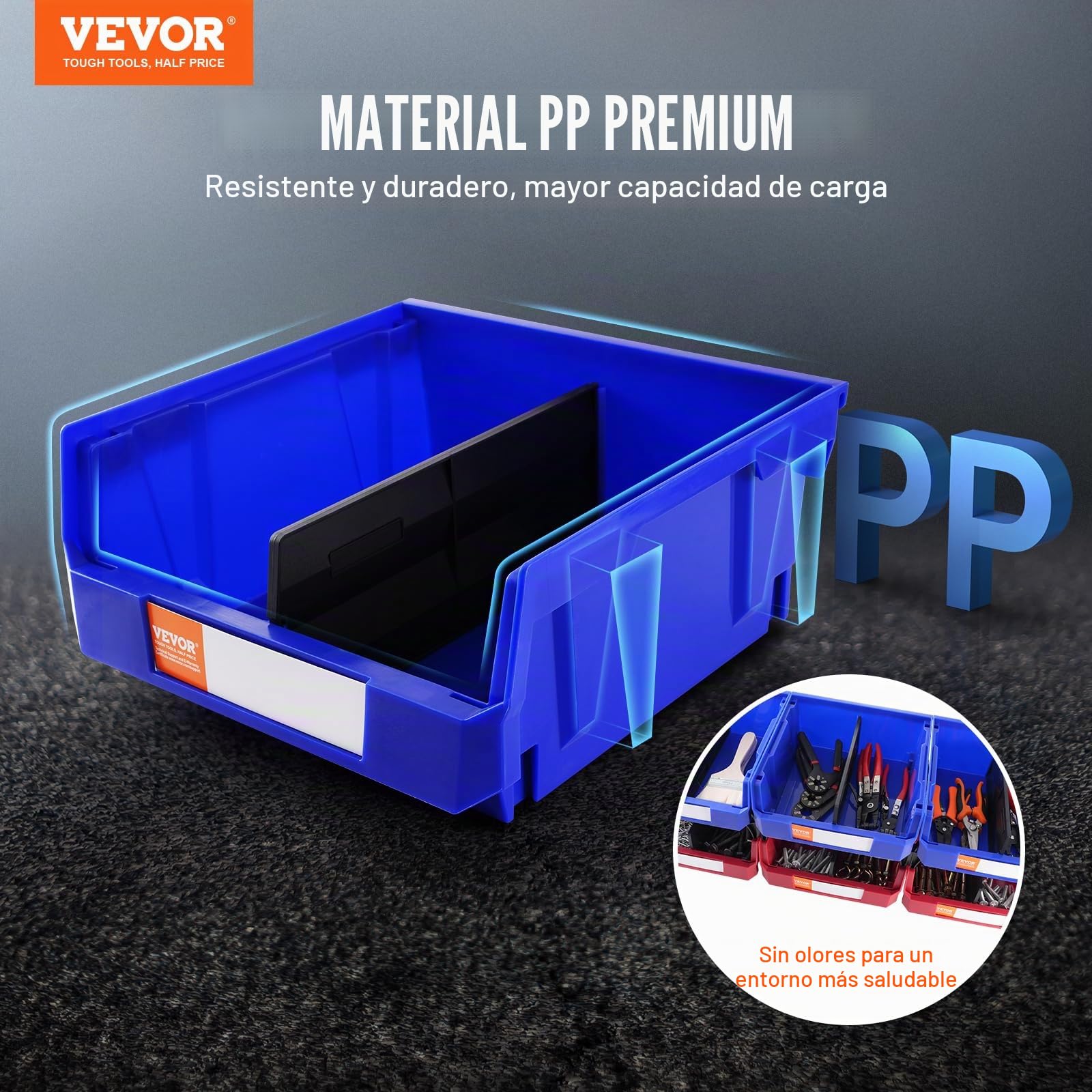 VEVOR Contenedor de Pernos 6 Cajas de Almacenamiento Apilables para Taller 276 x 279 x 128 mm Combinación Azul/Roja Contenedor de Herramientas para Armario, Cocina, Oficina, Despensa, Estante, Pared