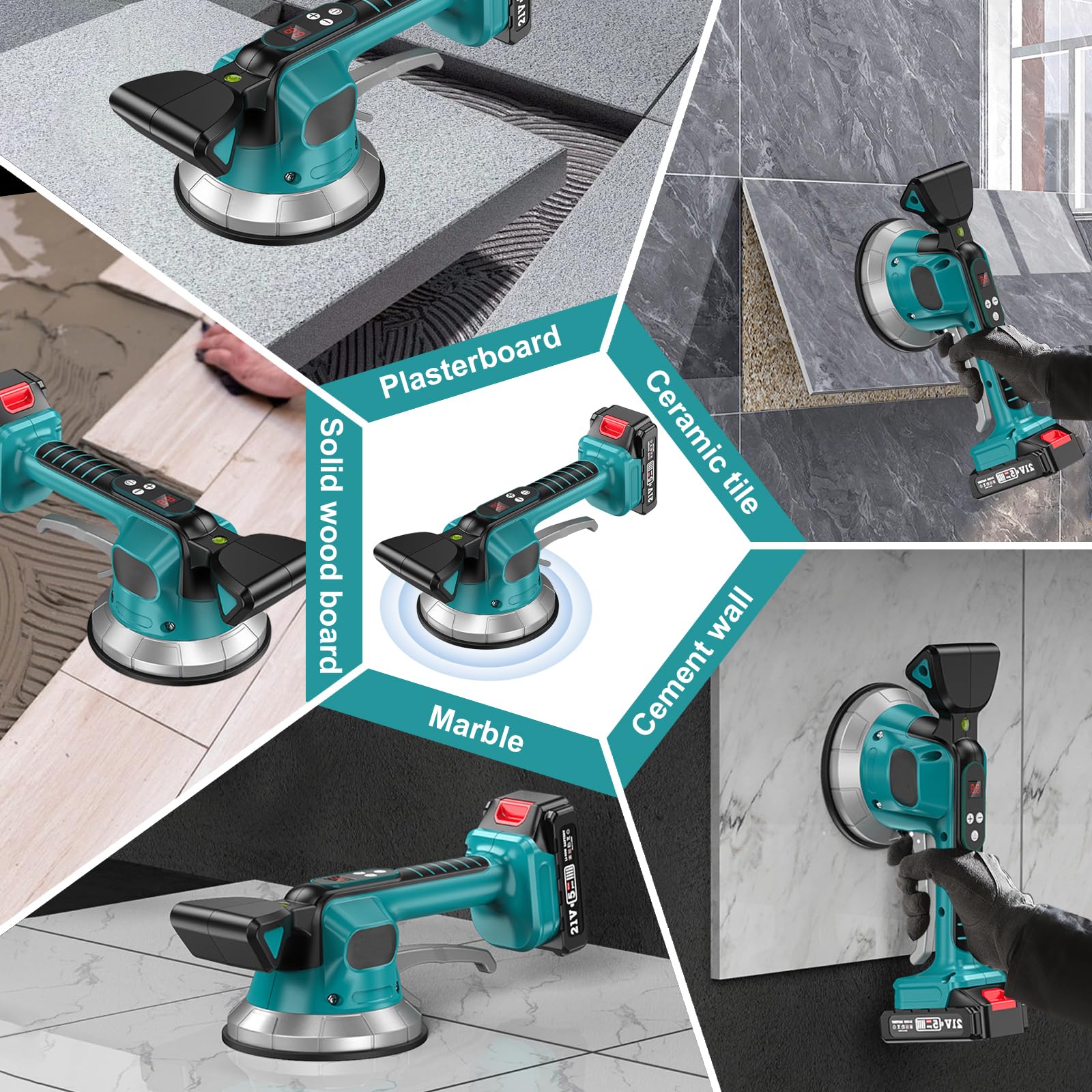 Máquina Para Colocar Azulejos de 21 V Compatible con M-akita 18V Akku, Maquina Vibratoria para Azulejos 200 kg, Vibradora de azulejos 5 velocidades, Herramientas de vibración de azulejos 145mm
