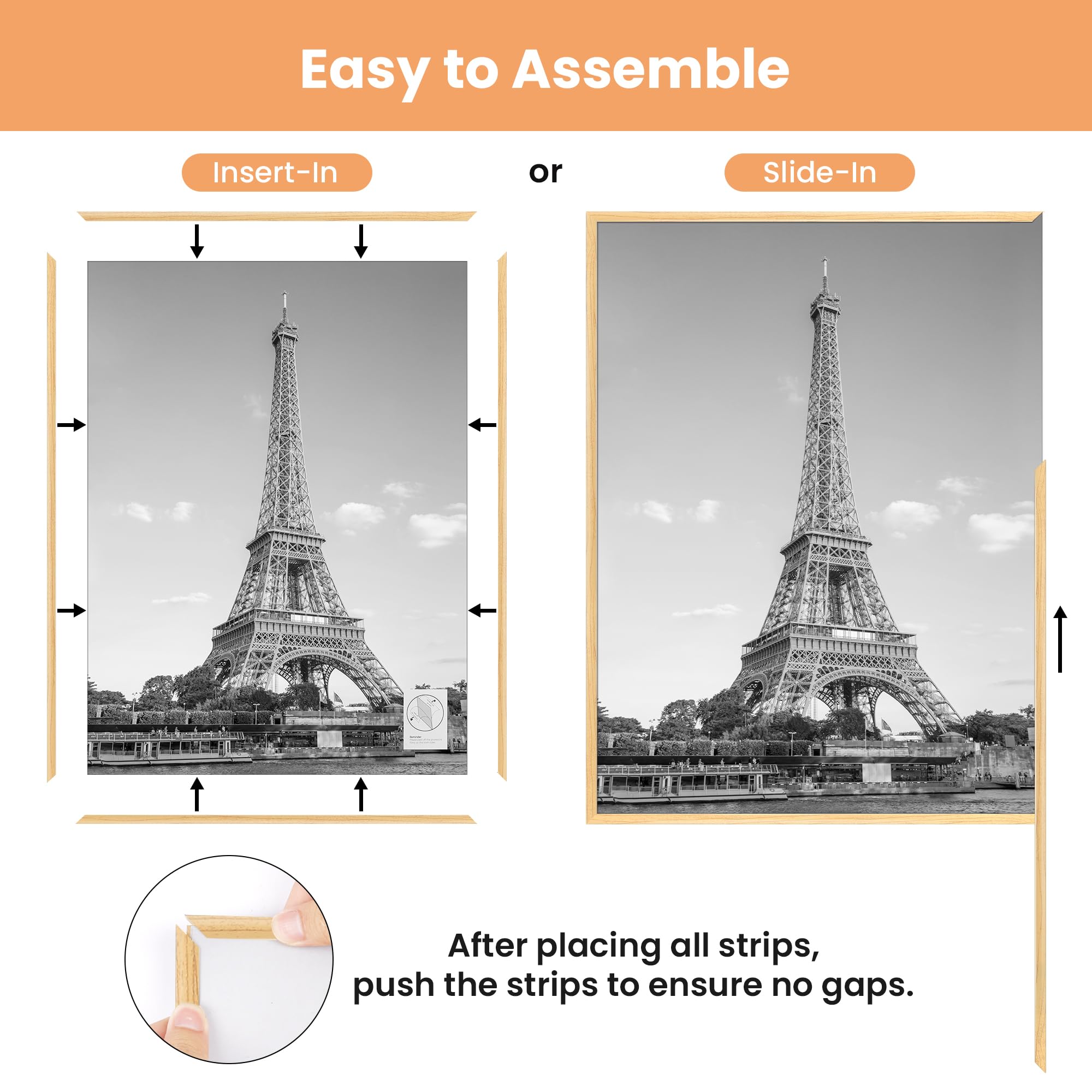 upsimples 3 Pack A3 Picture Frame, A3 Natural Picture Frame for Photo Gallery - Slide-In Strips, Horizontal or Vertical Wall Mounting - Image 4