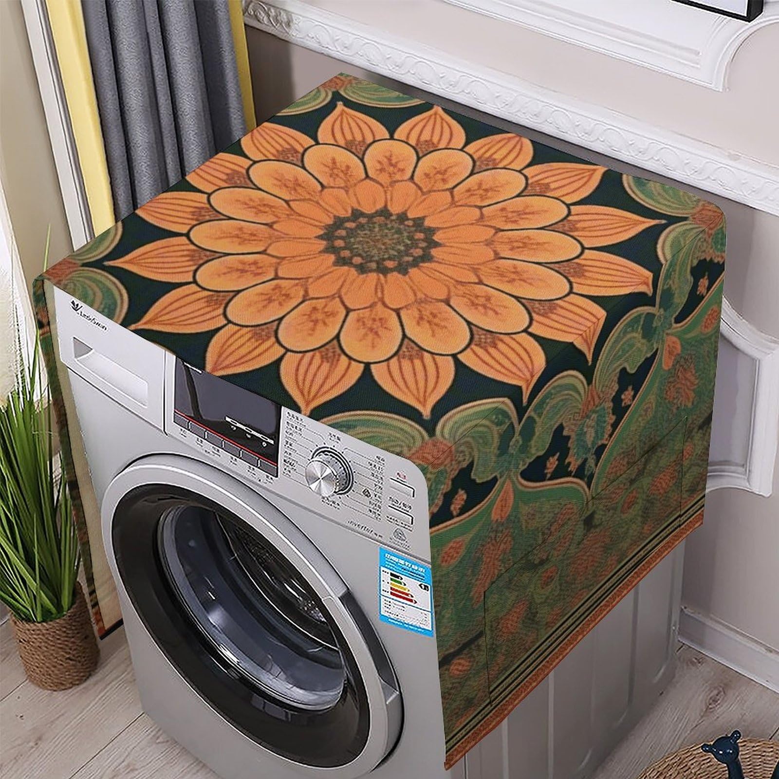 Fodpand White Washing Machine Cover For Top Load Dustproof Boho Washer And Dryer Cover With Storage Pockets Household Appliance Covers Washable Top Protector Mat Pad For Laundry & Kitchen