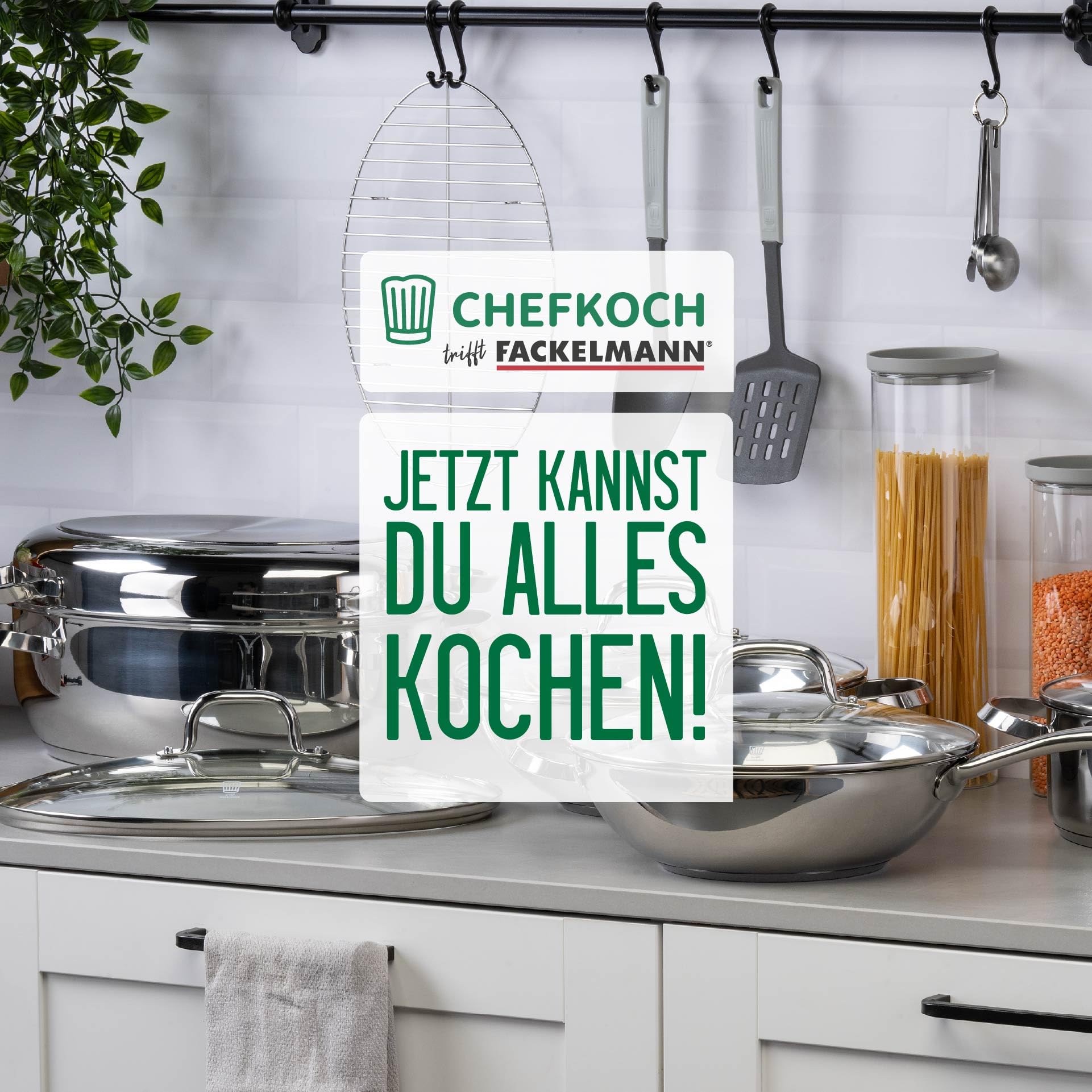 FACKELMANN Chefkoch trifft Wokpfanne Rosenheim – Ø30 cm, Glasdeckel inkl. Dampföffnung und Aluminiumkern, Aus Edelstahl mit hitzebeständigem Gussgriff, für alle Herdarten, Spülmaschinengeeignet