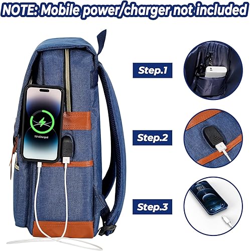 Miniatura 3 de Ronyes Mochila vintage para laptop para mujeres y hombres, mochila casual de 15.6 pulgadas con puerto de carga USB para trabajo universitario,