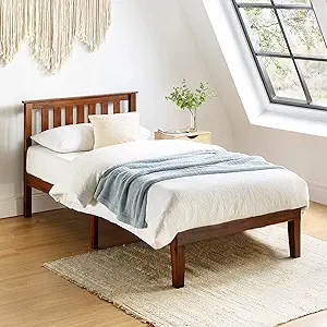 Mellow Marley 14 Inch Solid Wood Platform Bed with Paneled Headboard, Espresso, Twin