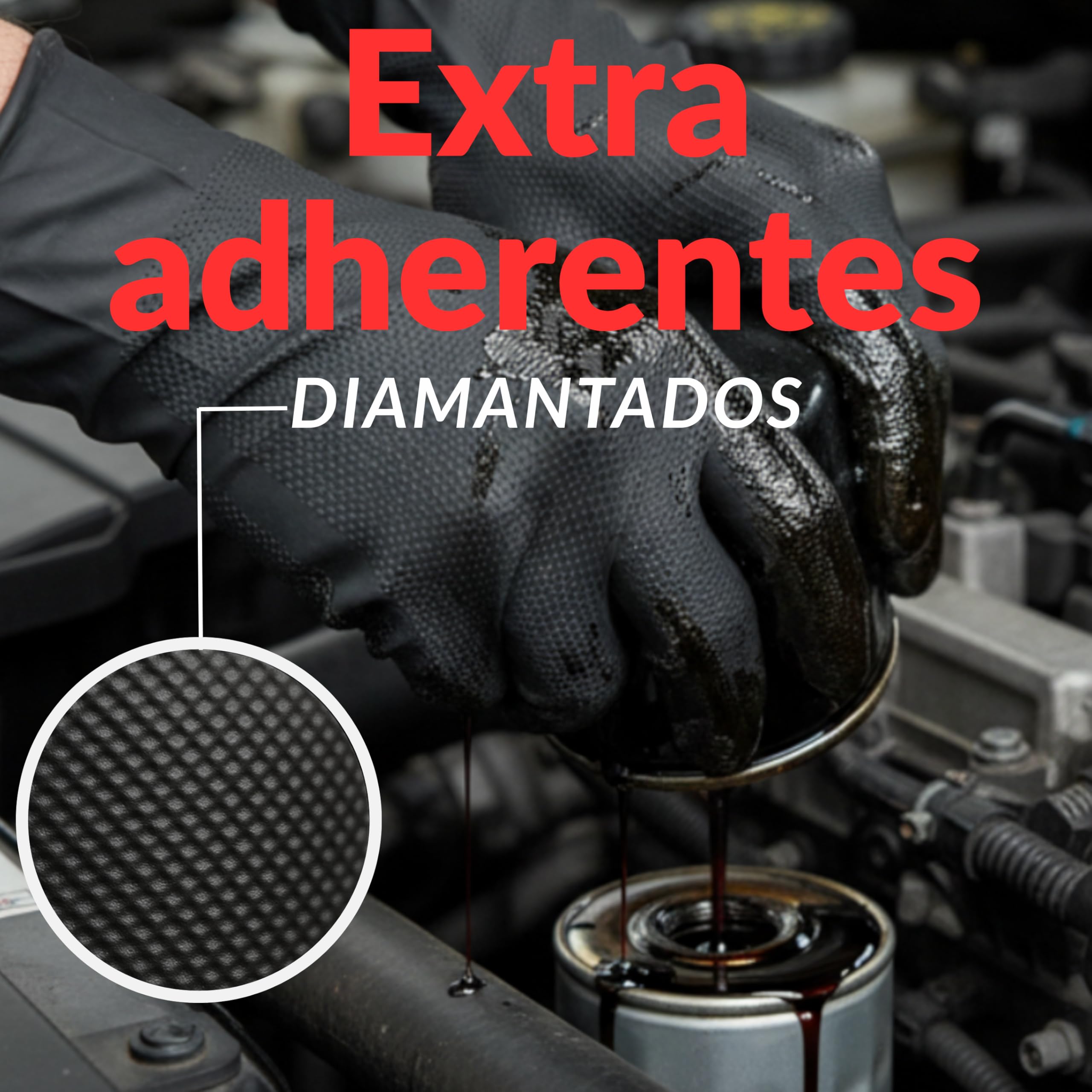 Gants jetables en nitrile noir – Professionnels jusqu'à 10,4 grams Triple résistance | Double diamant même avec huile | Gants de travail pour atelier, industrie, nettoyage (500, Negro, M)
