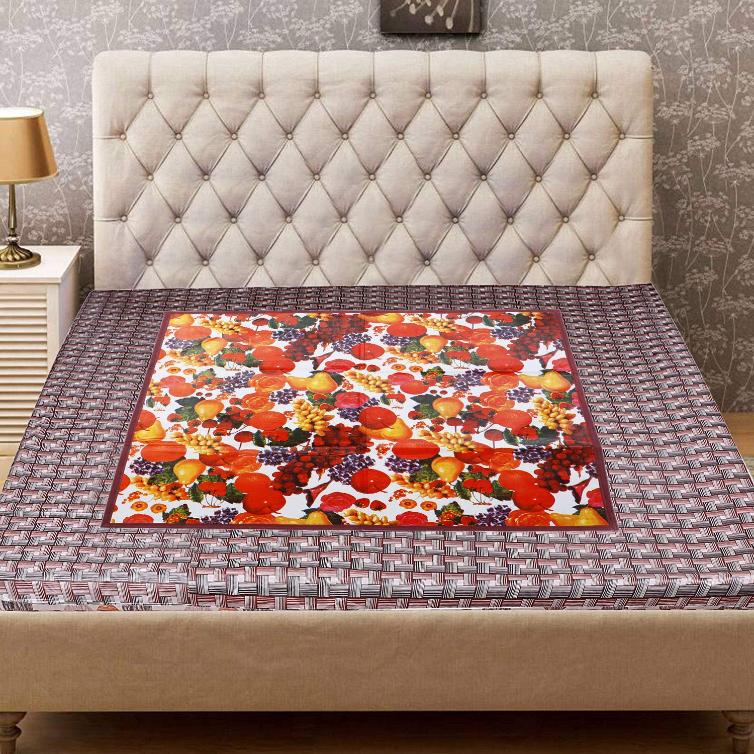 Kuber Industries Fruits Design PVC Reversible Food Mat Mattress Protector Bed Server (Maroon & White) CTKTC33208