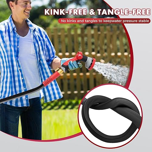 Miniatura 6 de Manguera de jardín no expandible de 100 pies, ligera, flexible, ultra ligera, resistente a las explosiones, sin plomo, antitorceduras, alta presión
