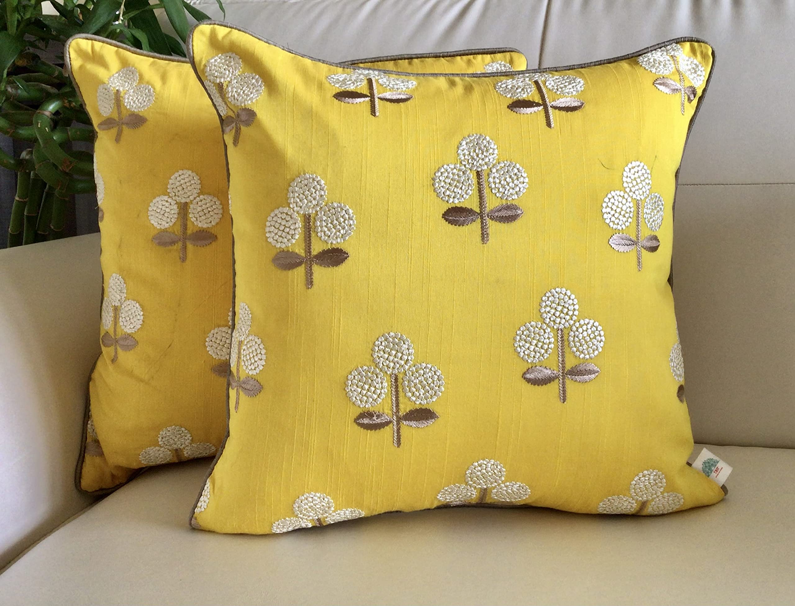 TARA Sparkling Homes Embroidered Cushion Covers 18 x 18 inches Floral Set of 2 (Chinar- Yellow) (B09M4NWRM9) Amazon Price History, Amazon Price Tracker
