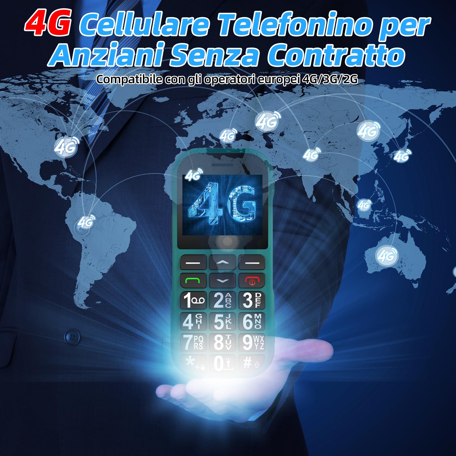 4G Telefono Cellulare per Anziani con Tasti Grandi | USB Tipo C Ricarica Rapida | 1800mAh Batteria | Volume Alto| Funzione SOS | Base di Ricarica | Chiamata Rapida | Sveglia | Facile da Usare | Verde