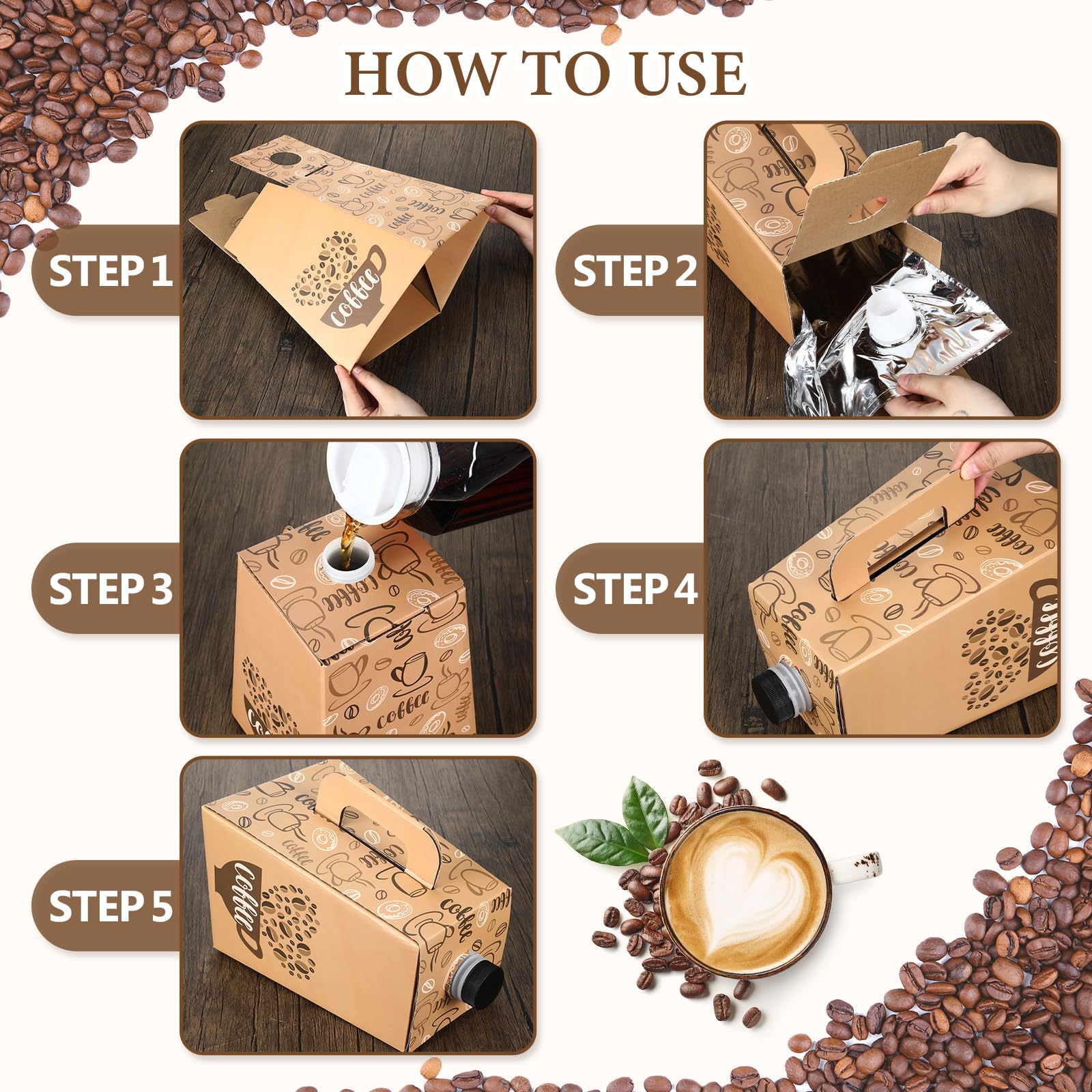 Watersay Paquete de 10 cajas de café para llevar para catering, cajas de café desechables de 96 onzas con asa, contenedores de almacenamiento para fiestas, catering, oficina, llevar