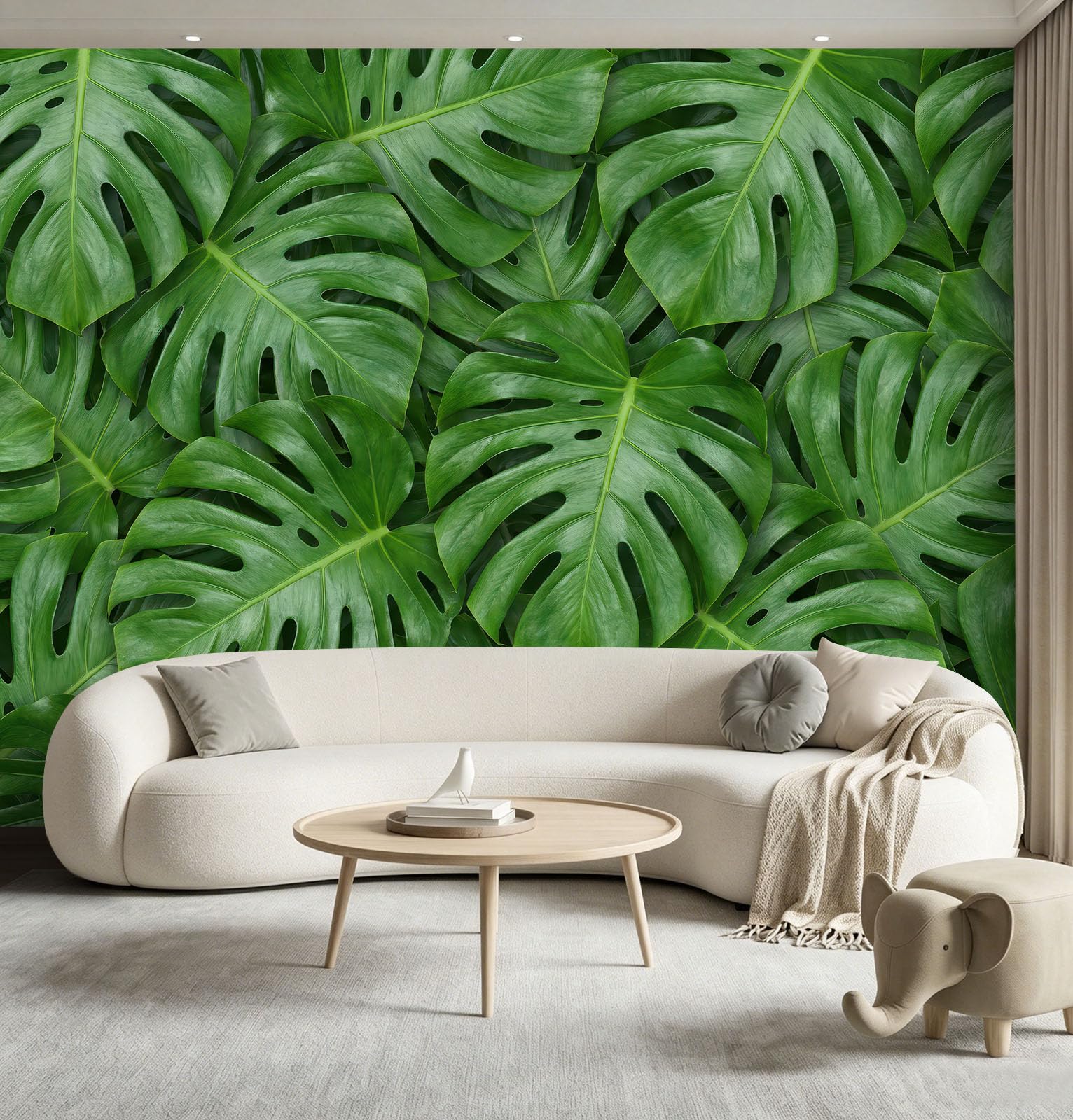 Panoramiczna tapeta 3D gęsty las tropikalny plakat z liśćmi Monstera, 250 x 175 cm (dł. x wys.) Tapeta ścienna z włókniny do salonu dziecięcego dekoracja sofy TV, zielona