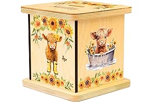 Personalized Wooden Piggy Bank with Highland Cow Design