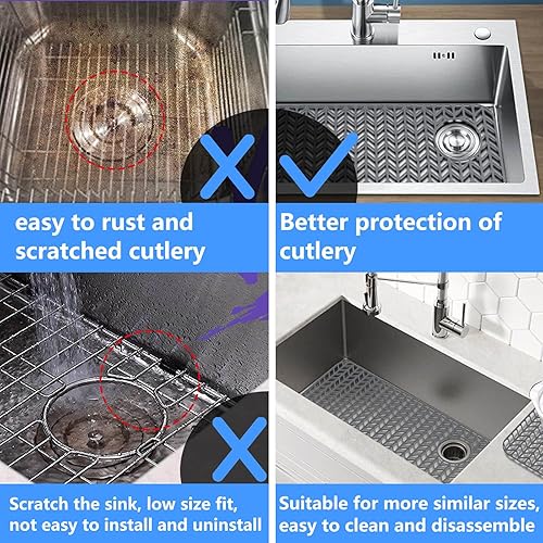 Miniatura 4 de JIUBAR - Protectores de silicona para fregadero de cocina, rejilla de fregadero de 28.6 x 14.5 pulgadas para parte inferior del fregadero de