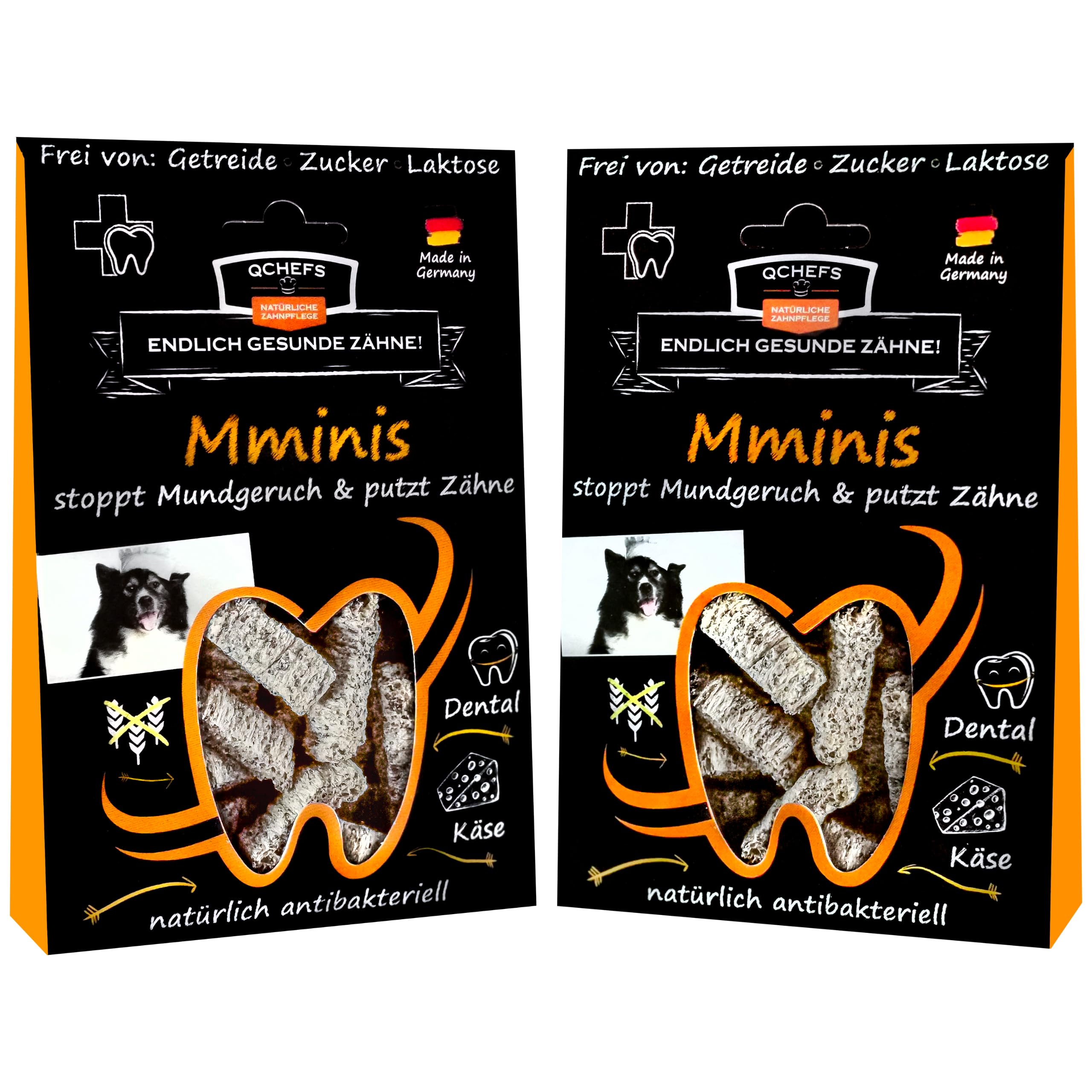 Qchefs 2er Pack MMINIS Zahnpflege-Snack für kleine Hunde bei Mundgeruch & Leckerlis zum Plaque & Zahnstein entfernen mit natürlich antibakterieller Zahnreinigung ohne Dentalspray oder Zahnbürste
