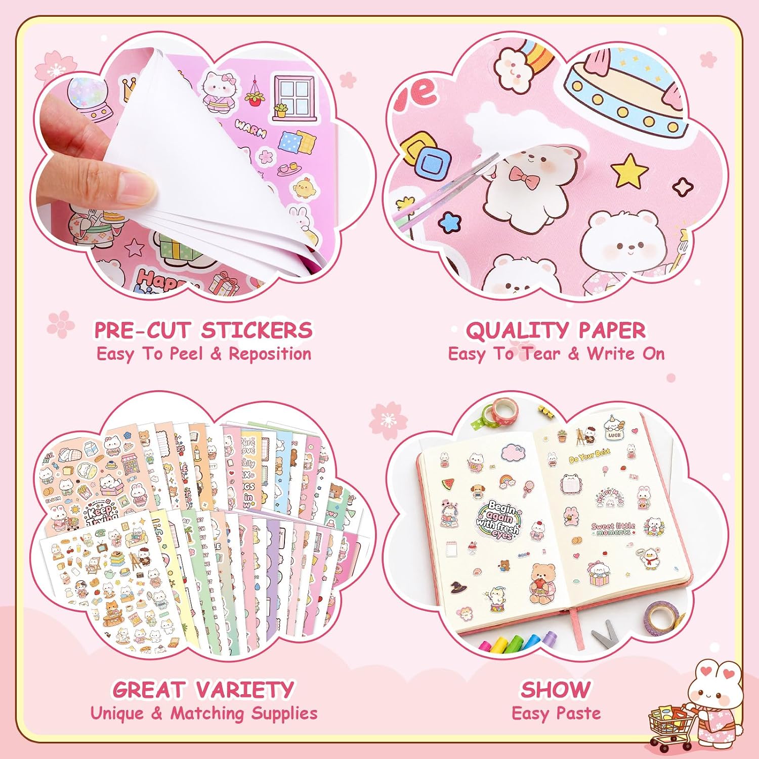 1600+ Cute Sticker Book,32 Sheets Cute Kawaii Japanese Style Stickers Book