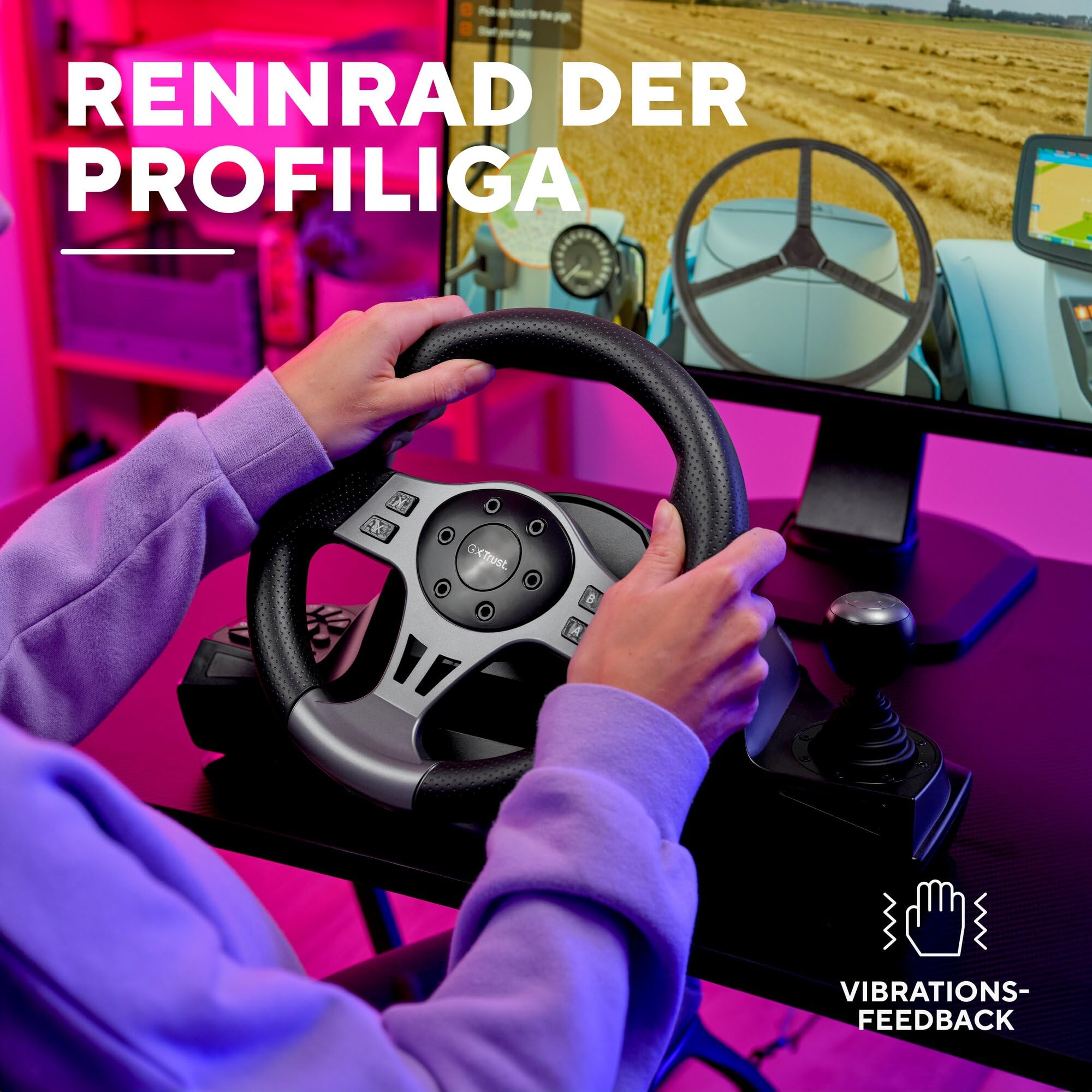 GXTrust Gaming Lenkrad PC Racing Wheel mit Pedalen Schaltwippen Schalthebel Vibrationsfeedback Sim Racing
