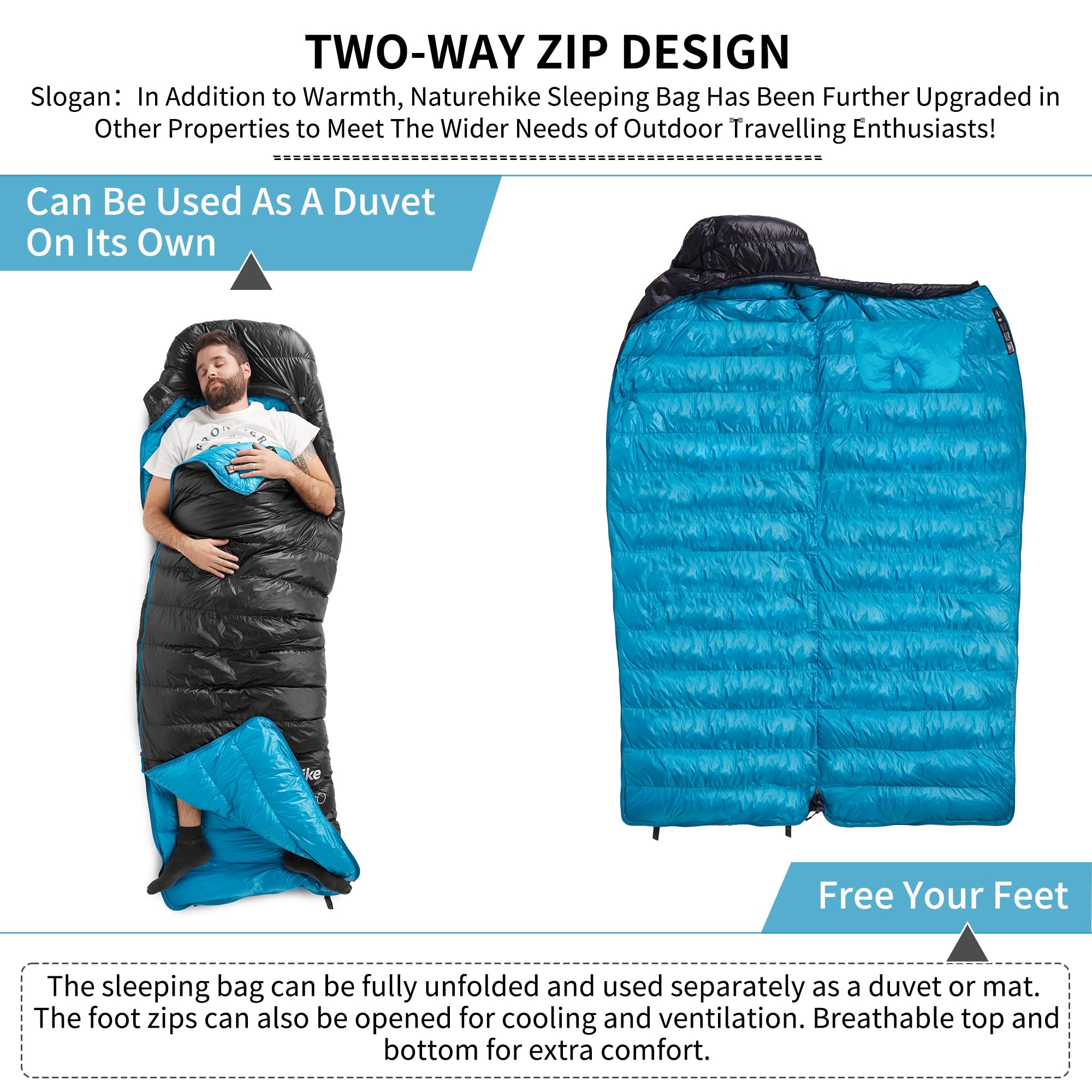 Naturehike CW1000 Saco de dormir de plumón ultraligero portátil compacto invierno saco de dormir 4 estaciones para adultos y niños al aire libre camping senderismo viajes con saco de compresión