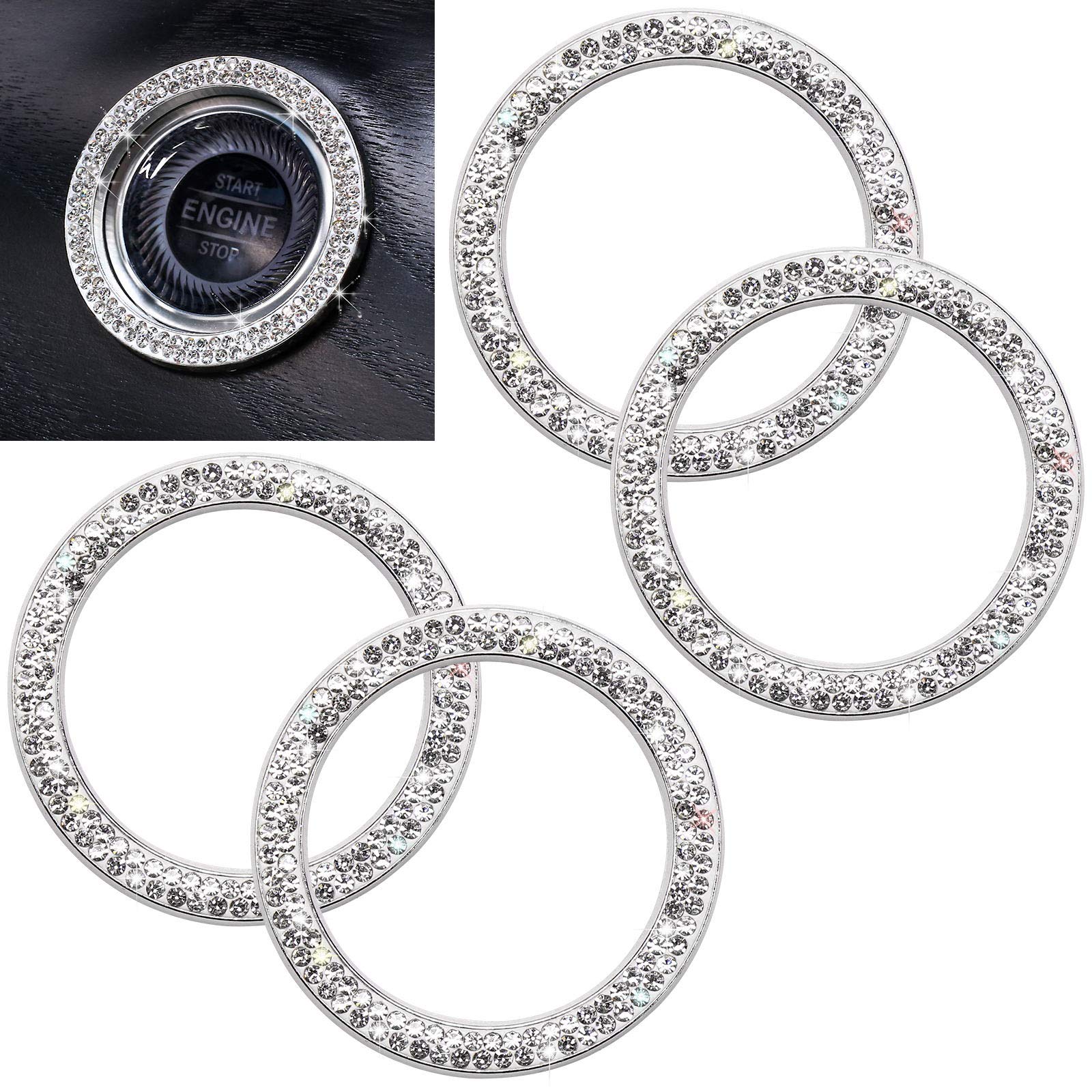 Push to Start Button Cover 4Pcs Car Bling Ring for Auto Engine Start Stop Bling Car Decor for Women Girl Diamond Rhinestone Rings Stickers,Bedazzled Car Accessories