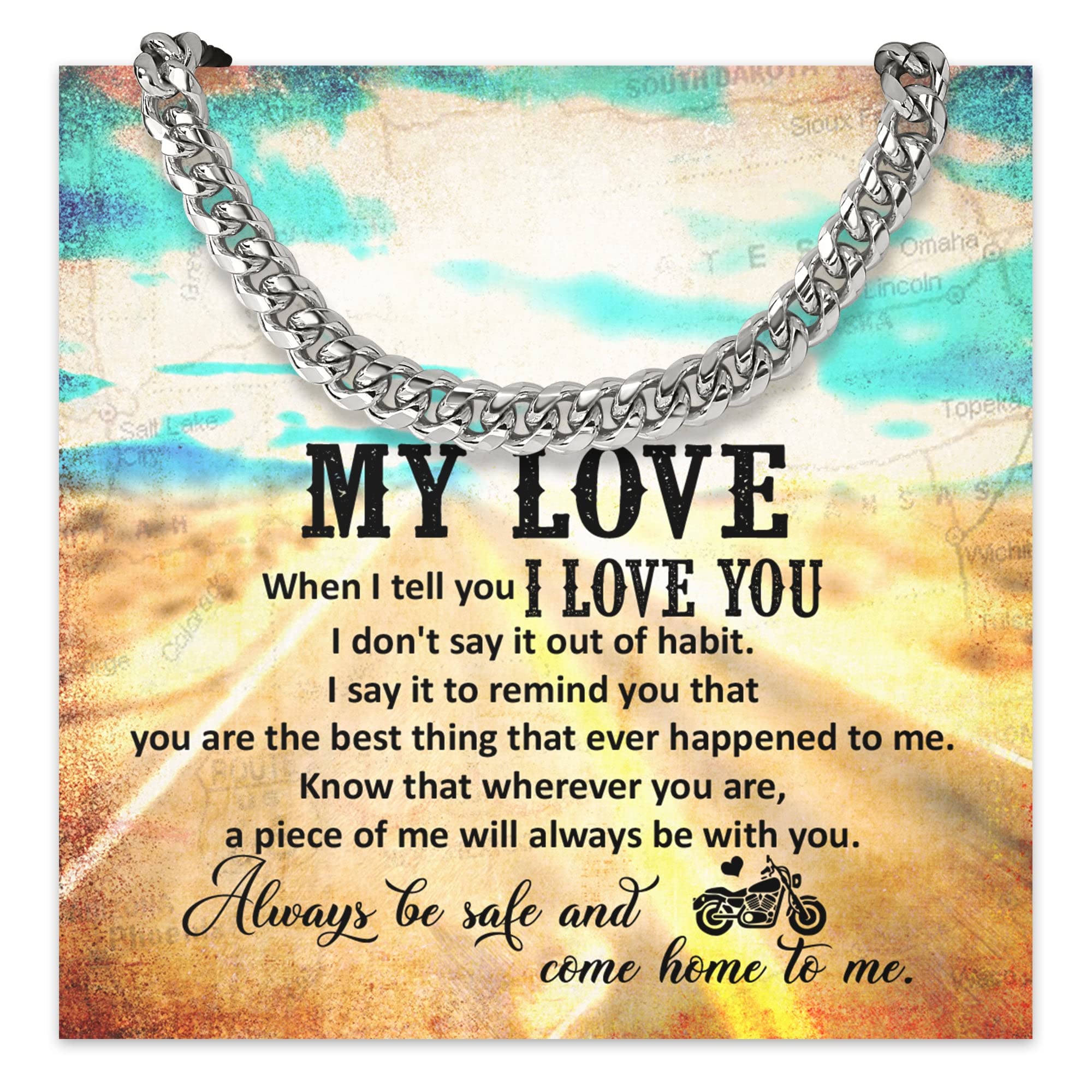 Harmony Gift Cuban Link Chain, gifts for motorcycle, biker gifts, motorcycle gifts for men, gifts for motorcycle lovers, motorcycle accessories for men, stainless steel necklace