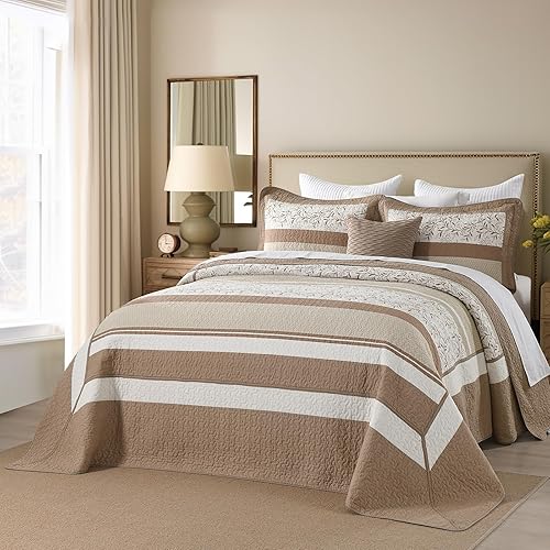 Miniatura 2 de Finlonte Juego de edredones de tamaño Queen, diseño floral de retazos reales azul y gris, a cuadros, 100% algodón, reversible, ligero, suave, juego