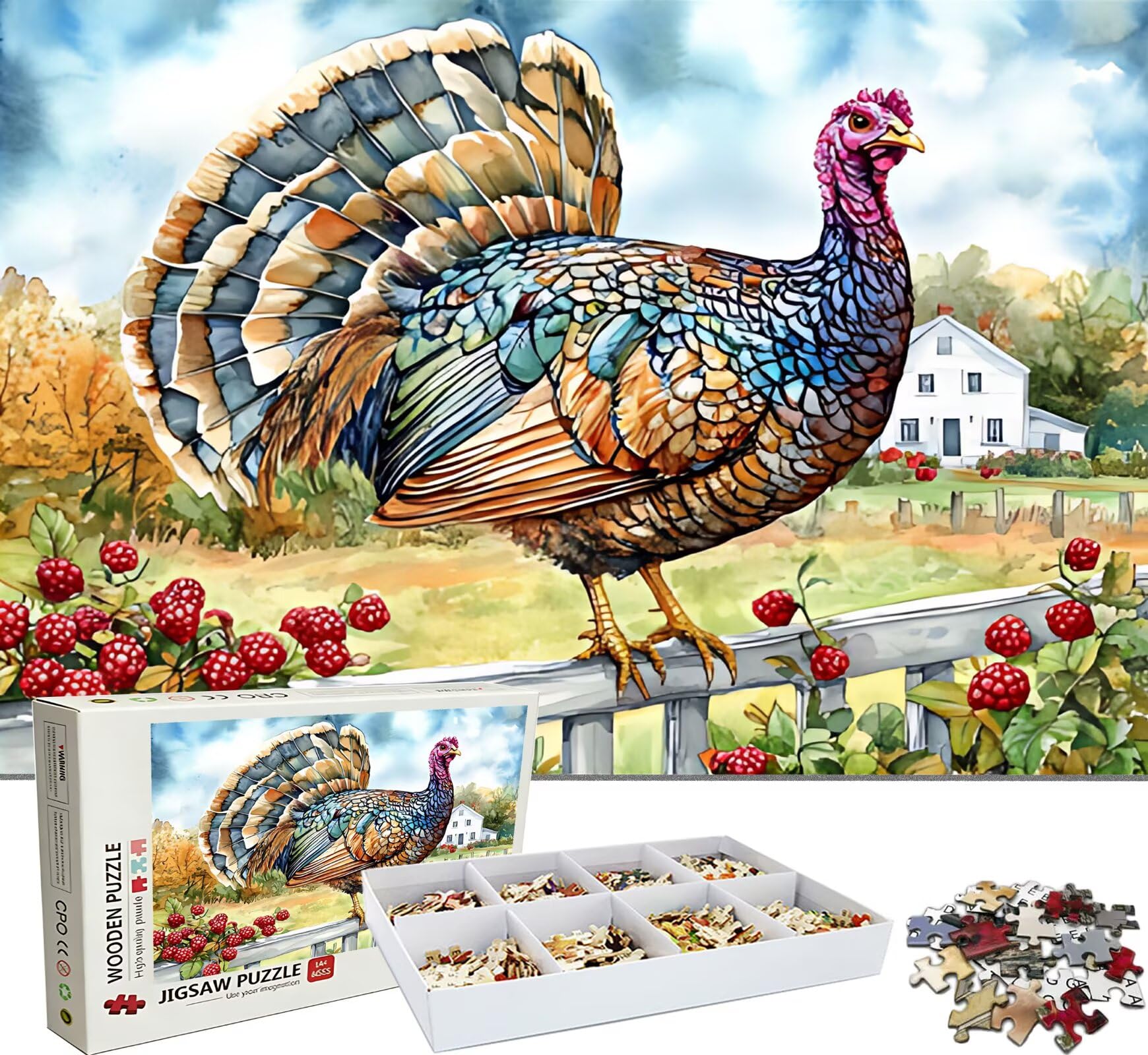 Puzzle 2000 elementów dla dorosłych, wiejski kurczak puzzle trudne i kolorowe drewno, duża łamigłówka 99,5 x 70,5 cm, gra antystresowa z plakatem, dekoracja ścienna domu, prezent urodzinowy dla kobiet