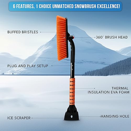 Miniatura 5 de EcoNour Cepillo de nieve 3 en 1 de 27 pulgadas con raspador de hielo para parabrisas y ventana de automóvil, cepillo de nieve giratorio de aluminio