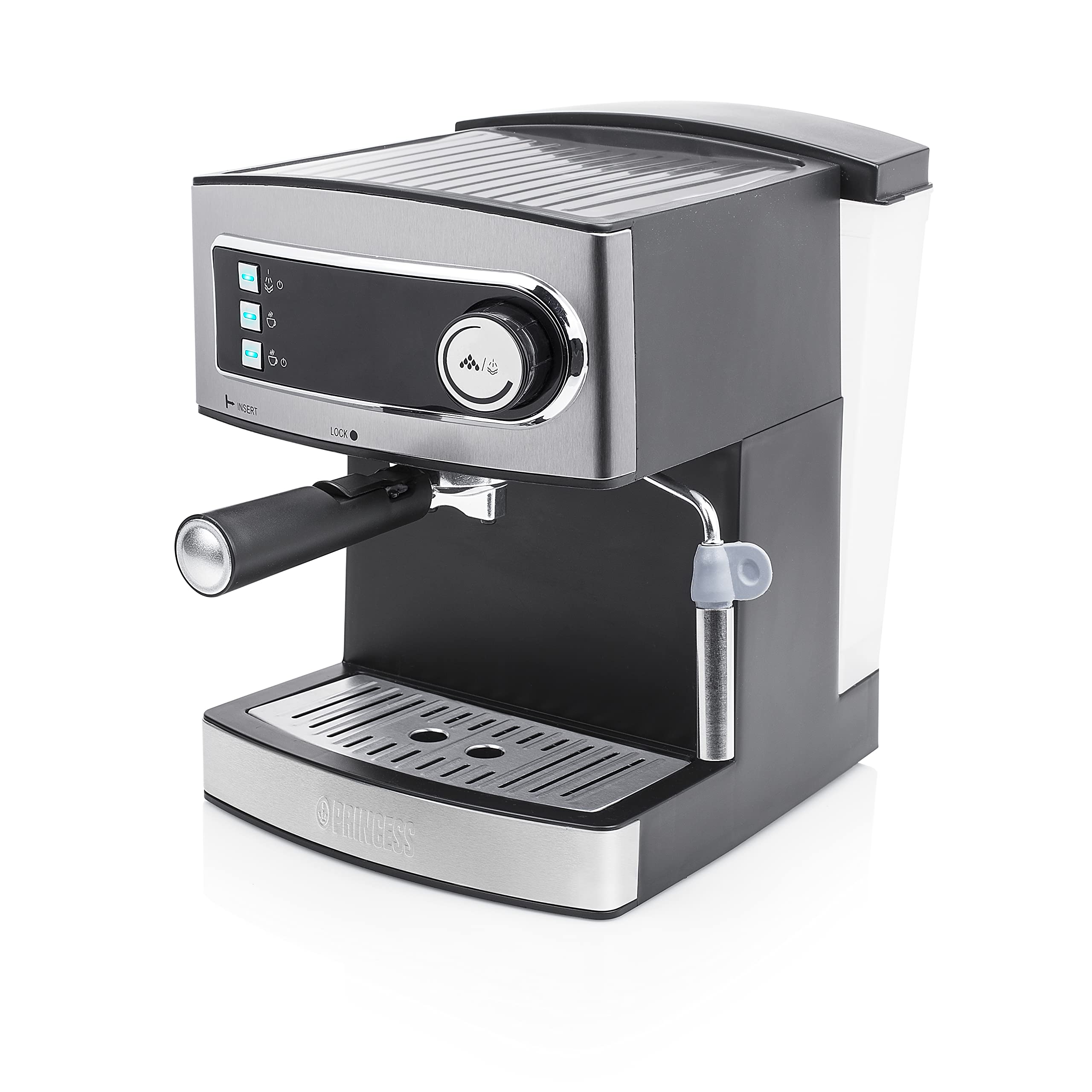 Princess 249407 Máquina de café Espresso, 15 bares de presión, depósito de  agua extraíble de 1.6 l, vaporizador de leche para Capuccino o Latte  Macchiato, 850 W, Plateado y Negro : Amazon.es: Hogar y cocina