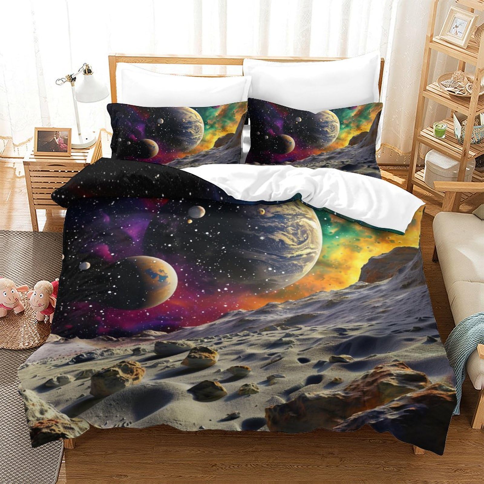 Parure de lit double 200x200 cm enfant motif planètes Cosmic en microfibre