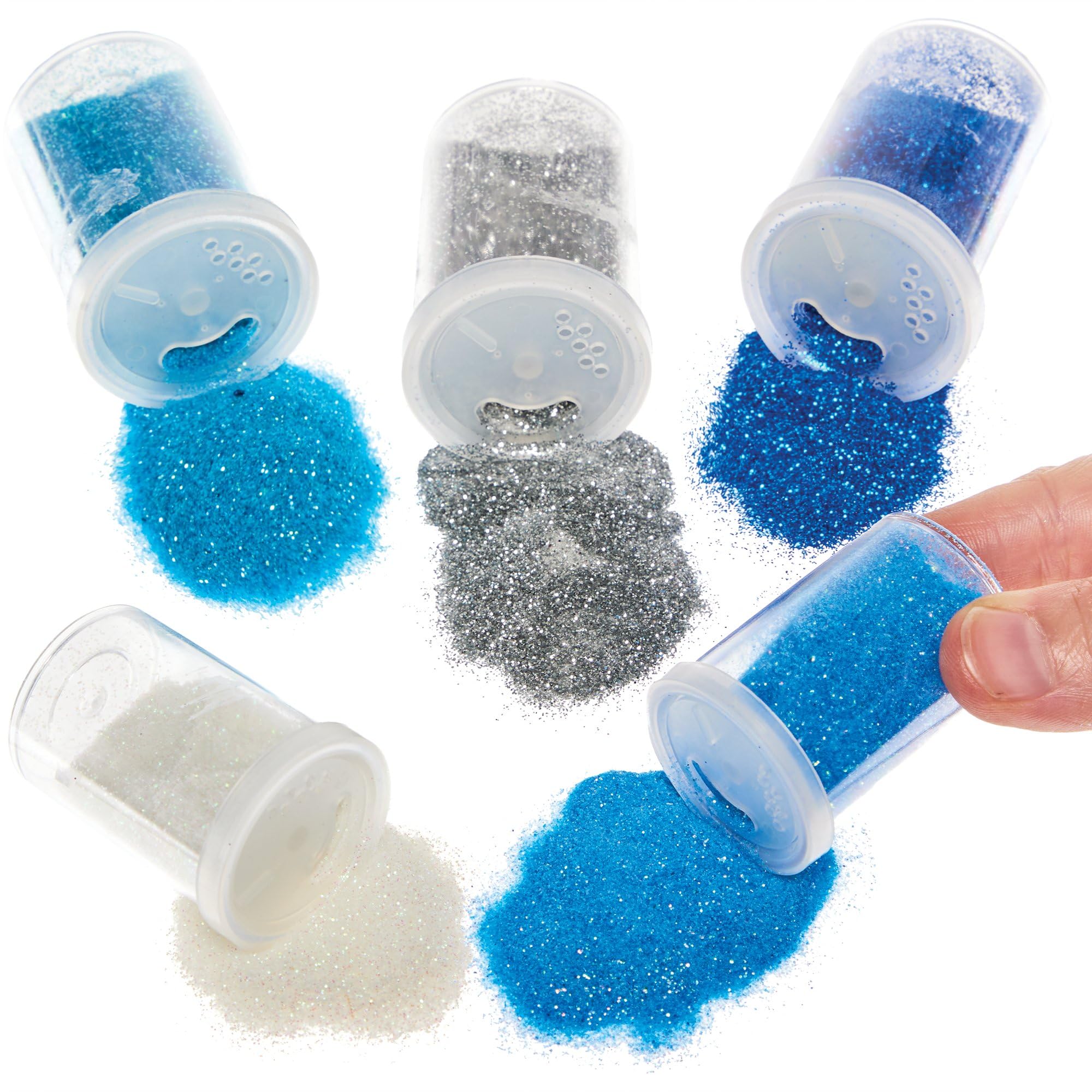 Baker Ross AR709 Winter Glitter Shakers for Kids Arts and Crafts — Glitter Containers Ideal for Crafting in Classrooms, Schools, and Preschools (Pack of 5)