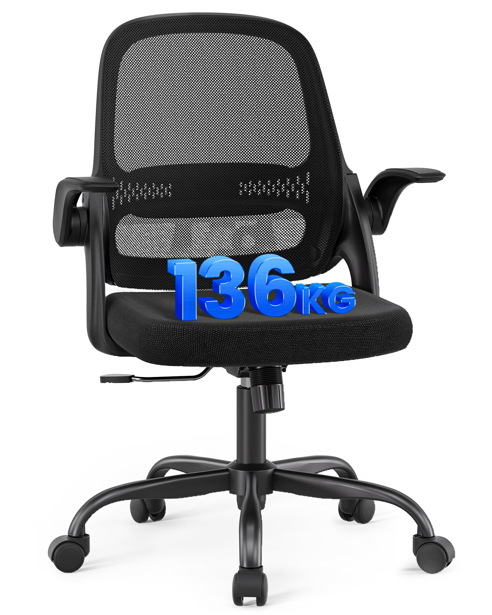 LukkDys Bürostuhl Ergonomisch, Schreibtischstuhl mit klappbaren Armlehnen, Mesh Computerstuhl höhenverstellbar, Drehstuhl für Home Office, Kinder & Studenten, Büro Sessel Schwarz