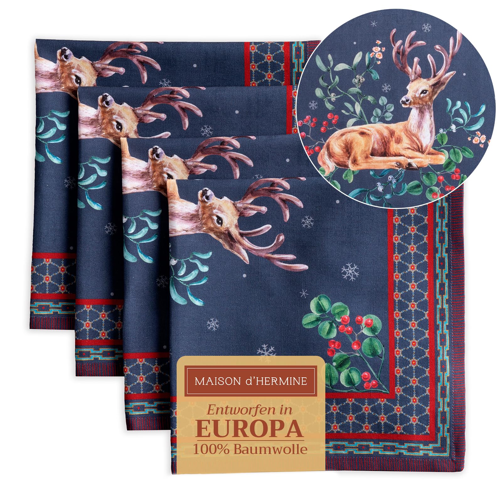 Maison d' Hermine Cloth Napkins Set of 4 100% Cotton for Christmas Decorations Everyday Reusable Square Autumn Napkins Cloth Washable Dinner Party Wedding (Christmas Joy