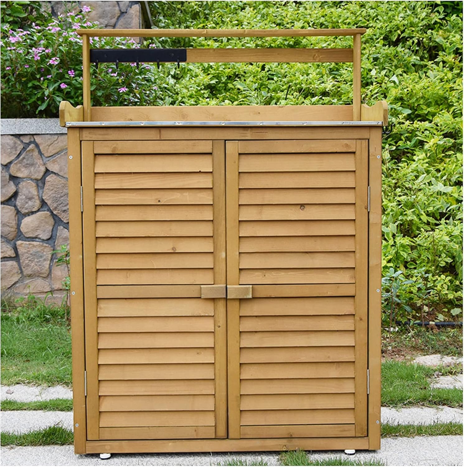 Armario para Herramientas De Exterior Armario De Jardín para Encimera Galvanizada Estante Adecuado para Patio, Exterior, Garaje (Color : Brown, S : 120x87x45cm)