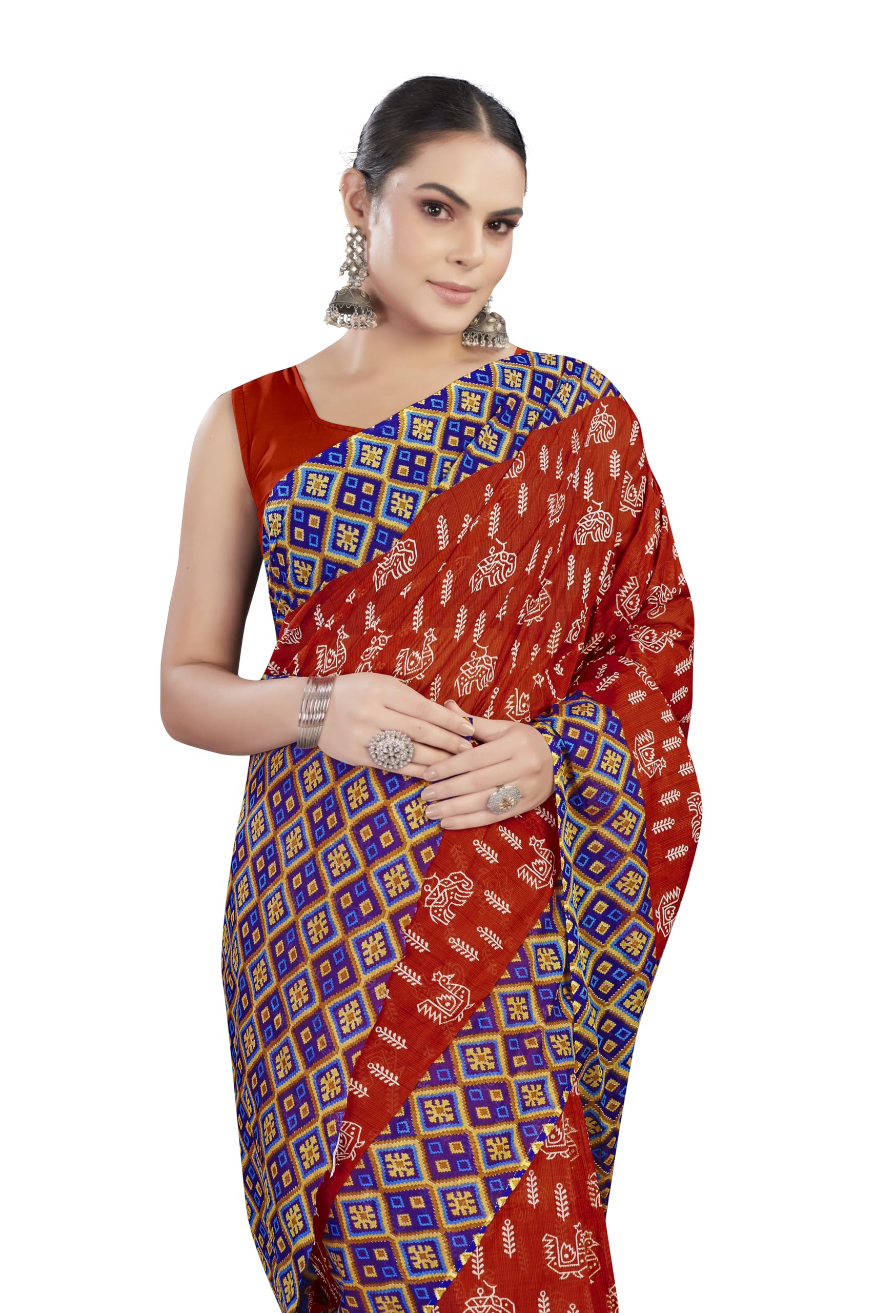 Tamaira Fashion Women's Printed Pure Cotton Mulmul Saree Without Blouse Piece(Ab49_Rustorange)