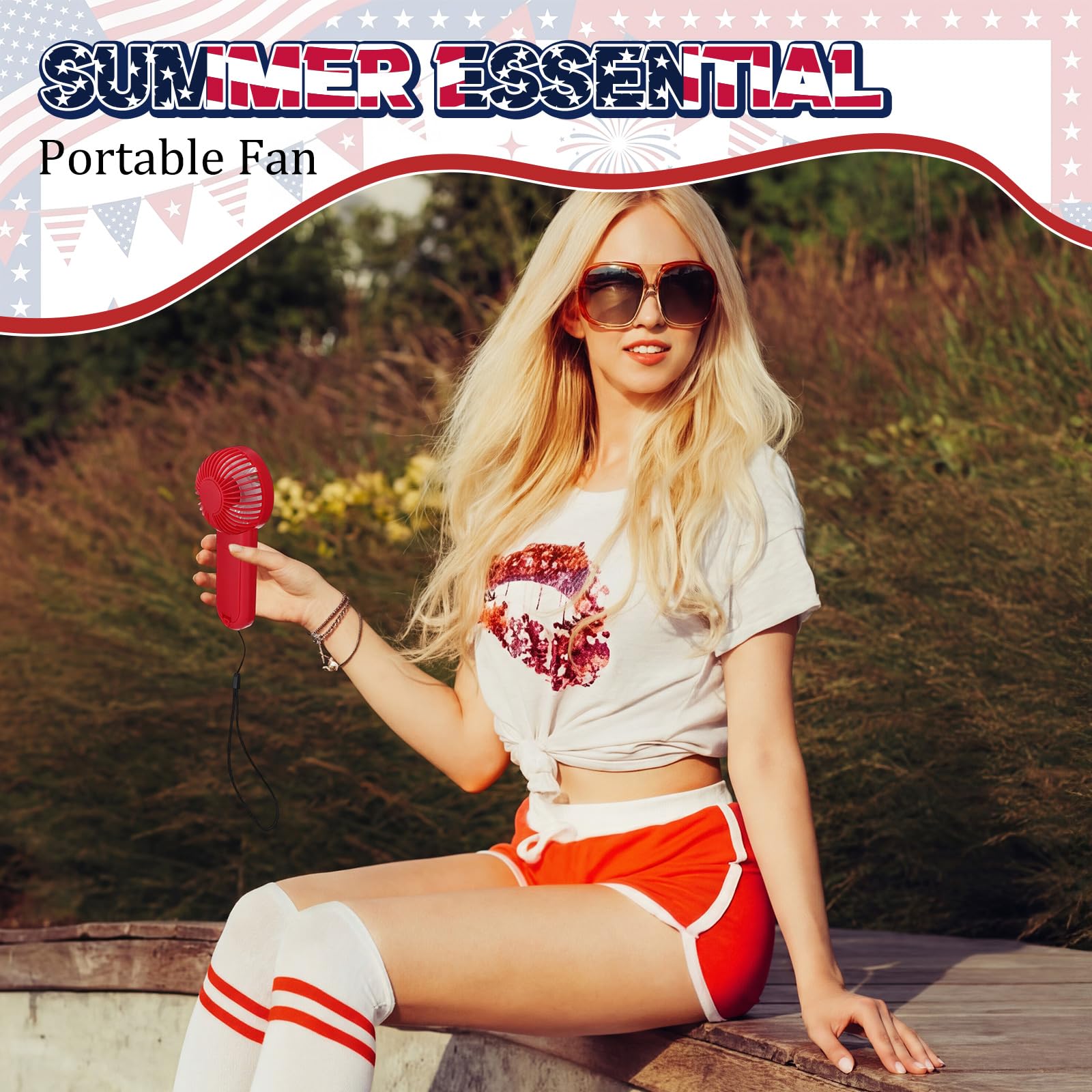 Sumind 12 Sets Mini-Ventilatoren, tragbar, batteriebetrieben, 12 Dankeskarten mit Nadel, 12 Organza-Beutel für Unabhängigkeitstag, Parade, Veteranen, patriotische Party, Team-Geschenke