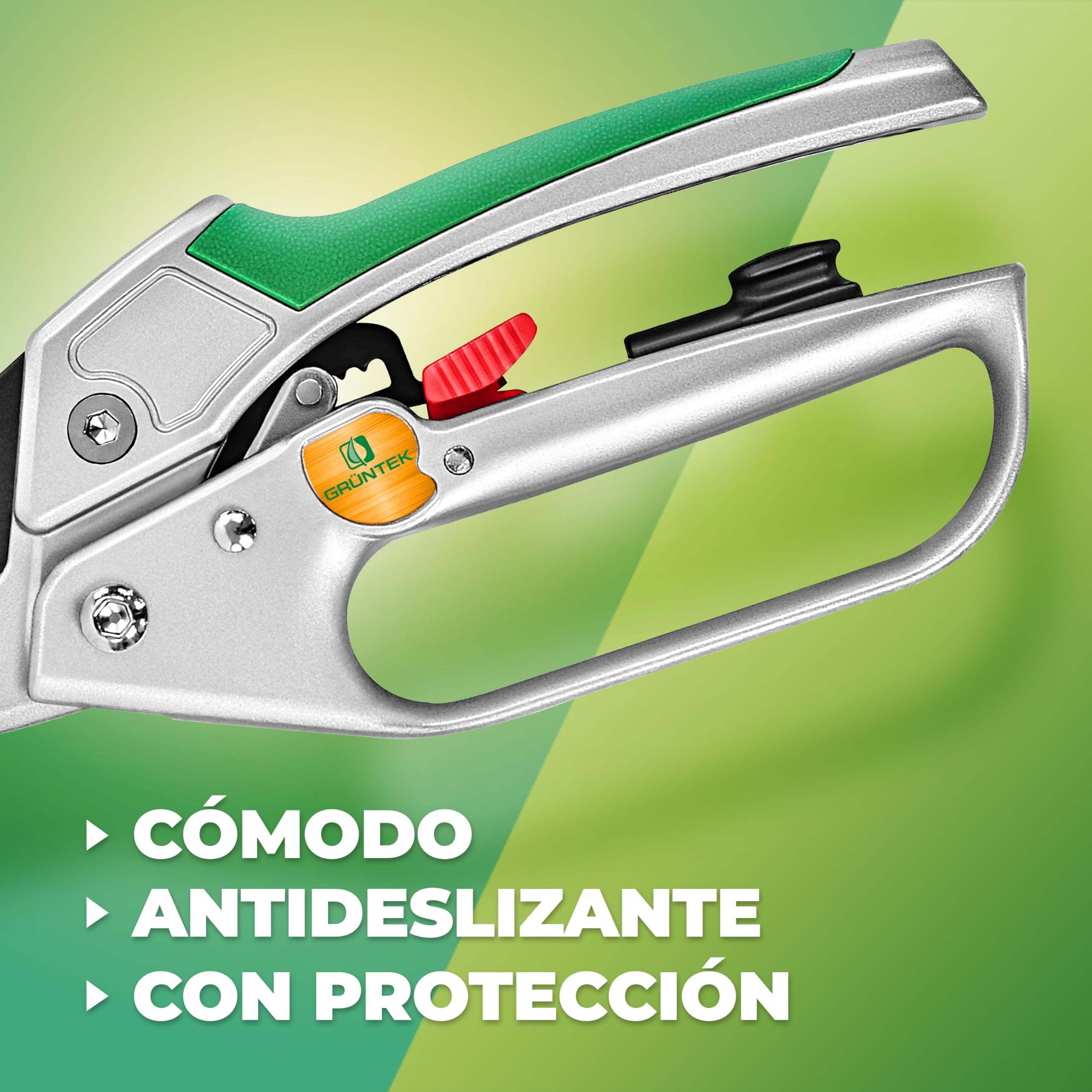 GRÜNTEK Tijeras de Podar Jardín Profesional Cóndor 20cm con Trinquete, Tijera de Yunque Recolectora, Cortarramas con Hoja de Acero Antiadherente y Mangos de Aluminio