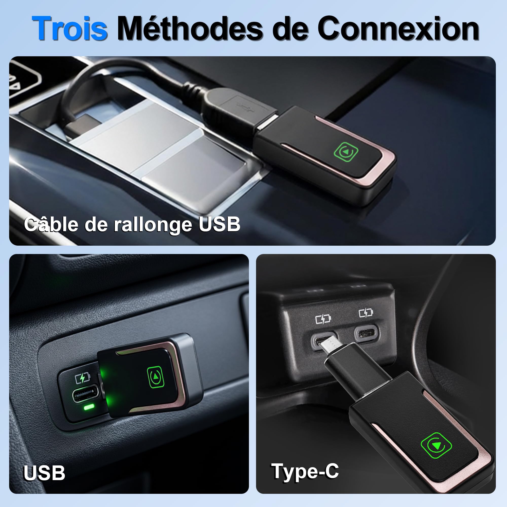 Adaptateur Carplayy sans Fil, Mini clé USB Carplayy sans Fil, Plug and Play, Compatible avec Les Voitures fonctionnant sous iOS 10+ et Carplayy (Rose)