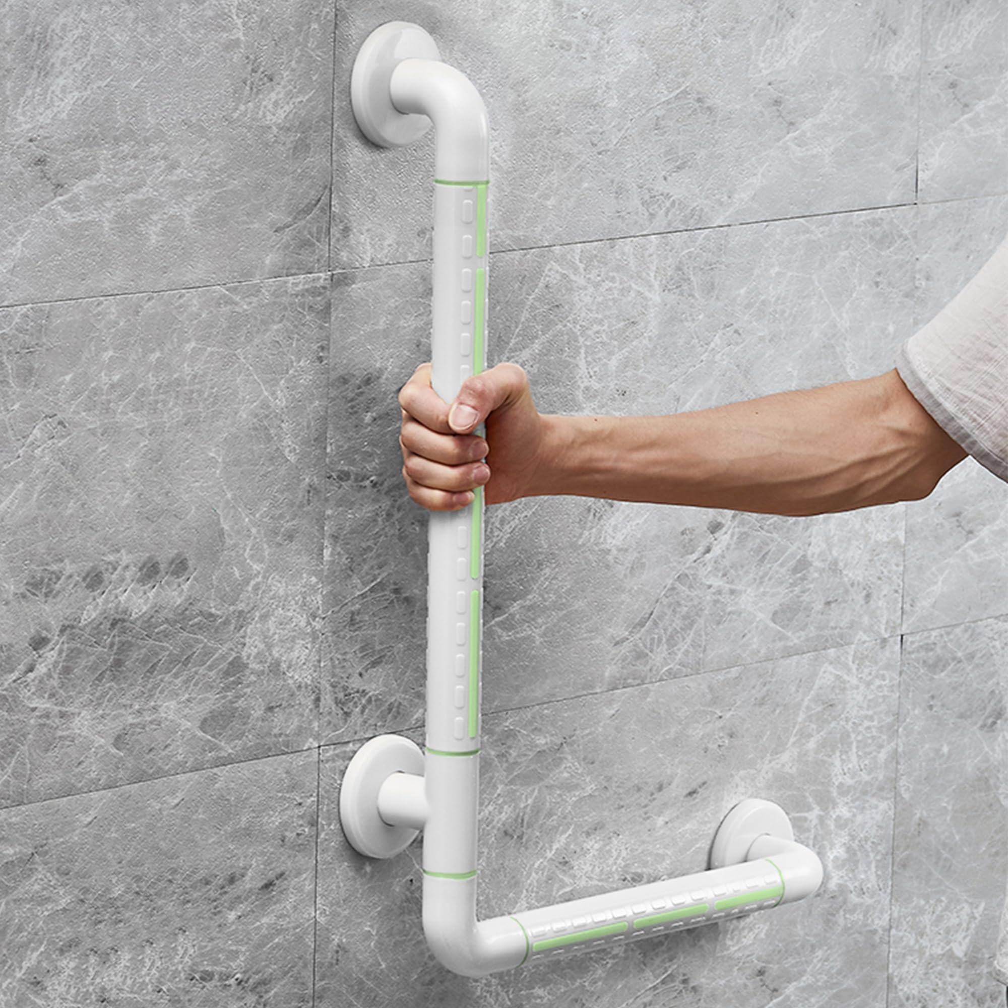 ITSOGOO Maniglione da Bagno,60 x 40 cm Disabili Maniglia Doccia,Maniglione Antiscivolo in Acciaio Inossidabile per Anziani,Impugnatura di Sicurezza a L,per Vasca da WC,Camera da Letto,Stairway,Bianco