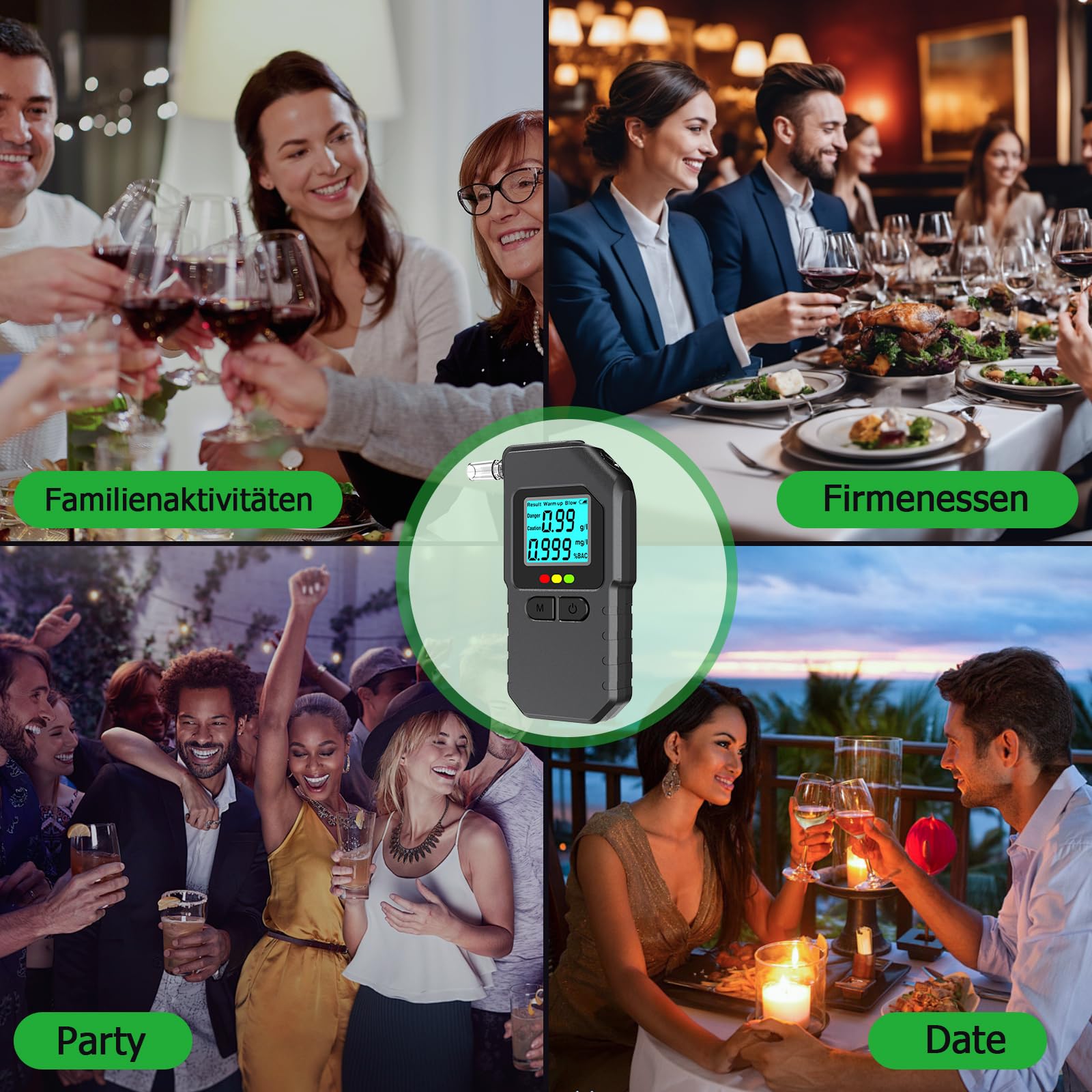 Alkoholtester, Promillemessgerät mit Digitaler LCD-Anzeige, Professioneller Alkoholmessgerät für 20 Mundstücke, Tragbarer Alkohol Tester für Den Persönlichen und Professionellen Gebrauc