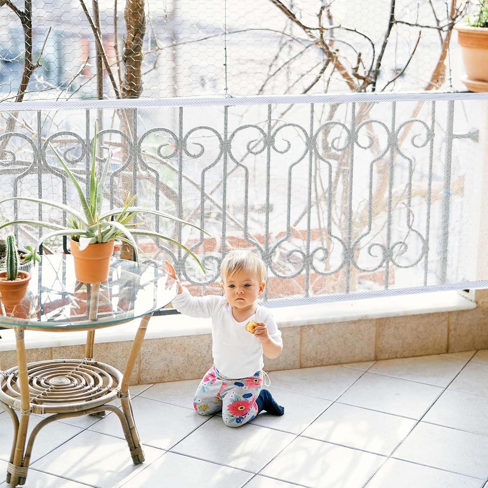 Red Seguridad Infantil 3mx79cm Malla Protectora Balcon Red Seguridad para Escaleras Robusta y Ajustable para Niños, Mascotas Seguridad Malla (Blanco)