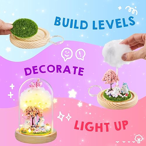Miniatura 5 de JOYIN Luz nocturna de unicornio de 2 capas, regalos de manualidades de cumpleaños para niñas y niños, kit de terrario de unicornios para niños,