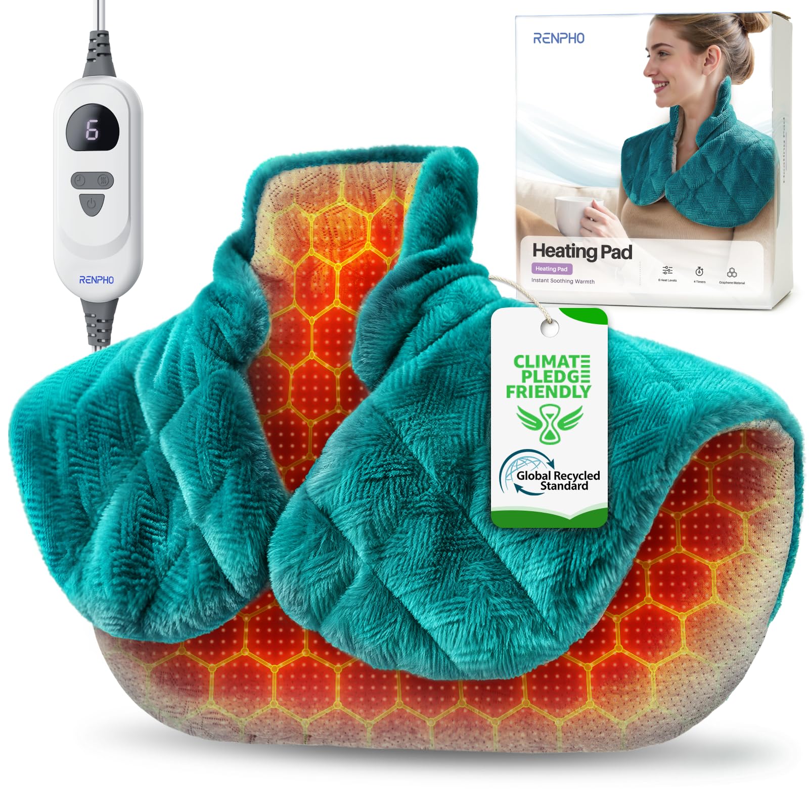 RENPHO Heizkissen für Nacken Schulter Graphen gewichtet, waschbar,Geschenk | Waschbar,Geburtstagsgeschenk für Frauen & Männer, enganliegendes Design, weiches & bequemes Material, abnehmbarer Controller
