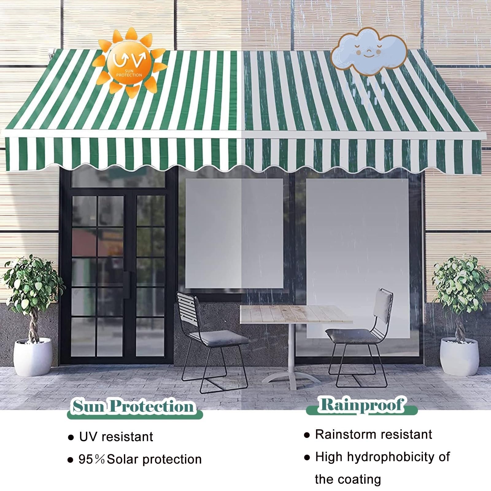 toile pour store banne Auvent rétractable pour terrasse, pare-soleil en tissu polyester 280 g, auvent de porte de fenêtre, couverture supérieure de remplacement, toile d'ombrage de jardin pour terrass